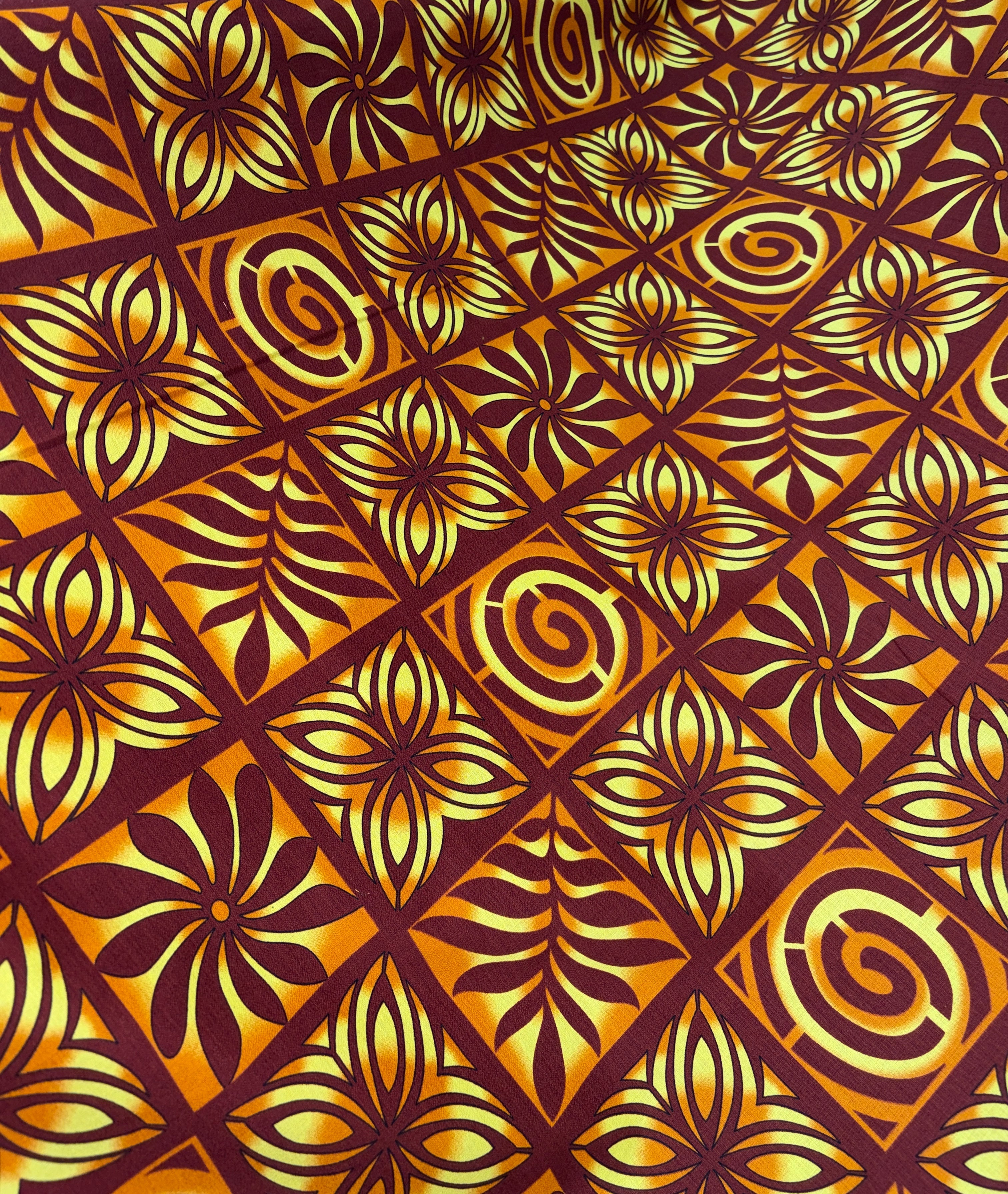 Traditional Polynesian Tapa Checkered Design Cotton Light Barkcloth Fabric | Islands Fabric