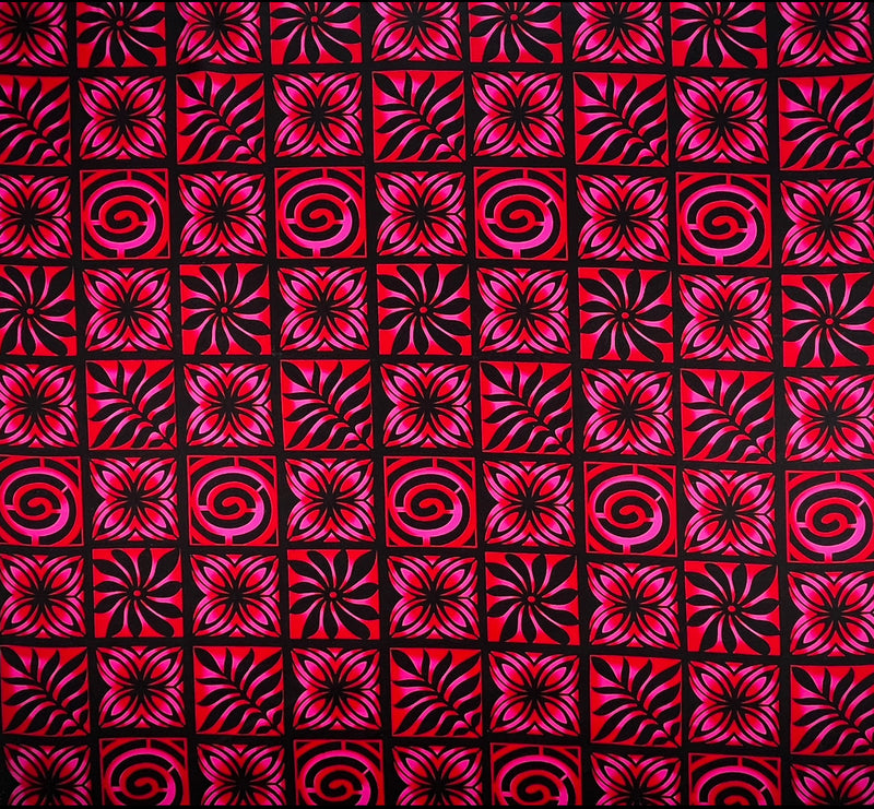 Traditional Polynesian Tapa Checkered Design Cotton Light Barkcloth Fabric | Islands Fabric