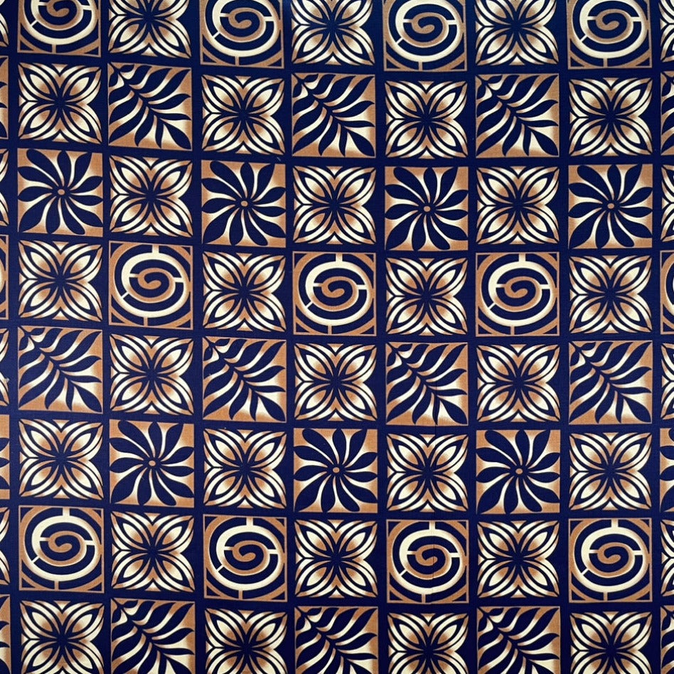 Traditional Polynesian Tapa Checkered Design Cotton Light Barkcloth Fabric | Islands Fabric