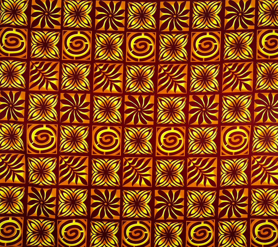 Traditional Polynesian Tapa Checkered Design Cotton Light Barkcloth Fabric | Islands Fabric