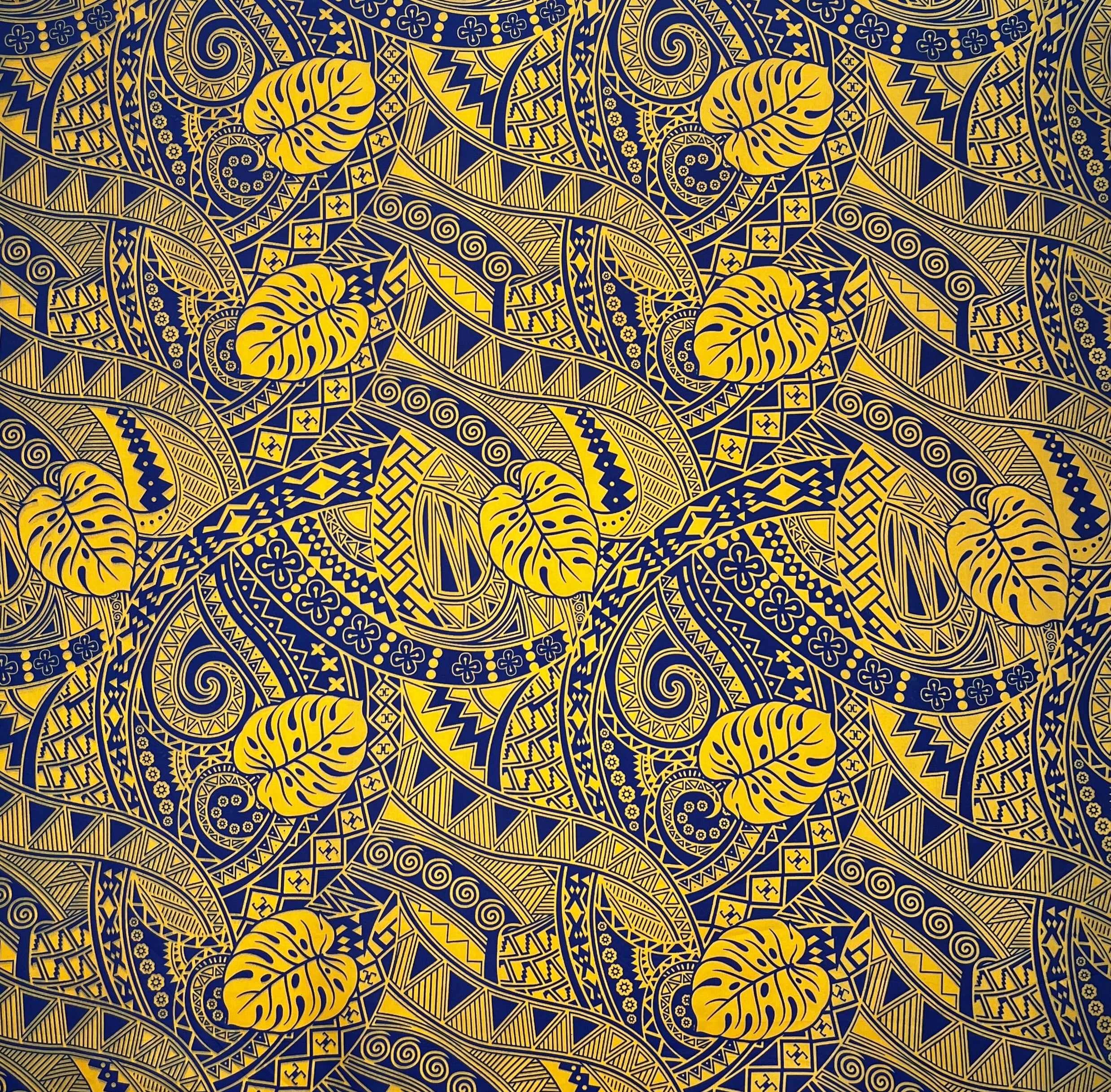 Traditional Polynesian Tapa Monstera leaves design Polyester Fabric | Islands Fabric