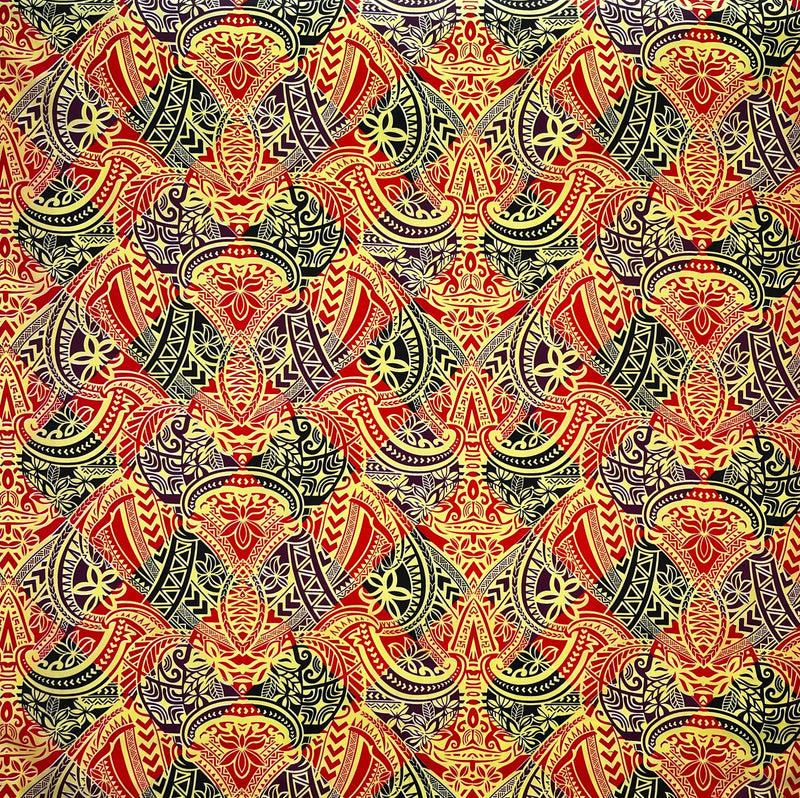 Traditional Polynesian Tattoo All Over design Polyester Fabric | Islands Fabric