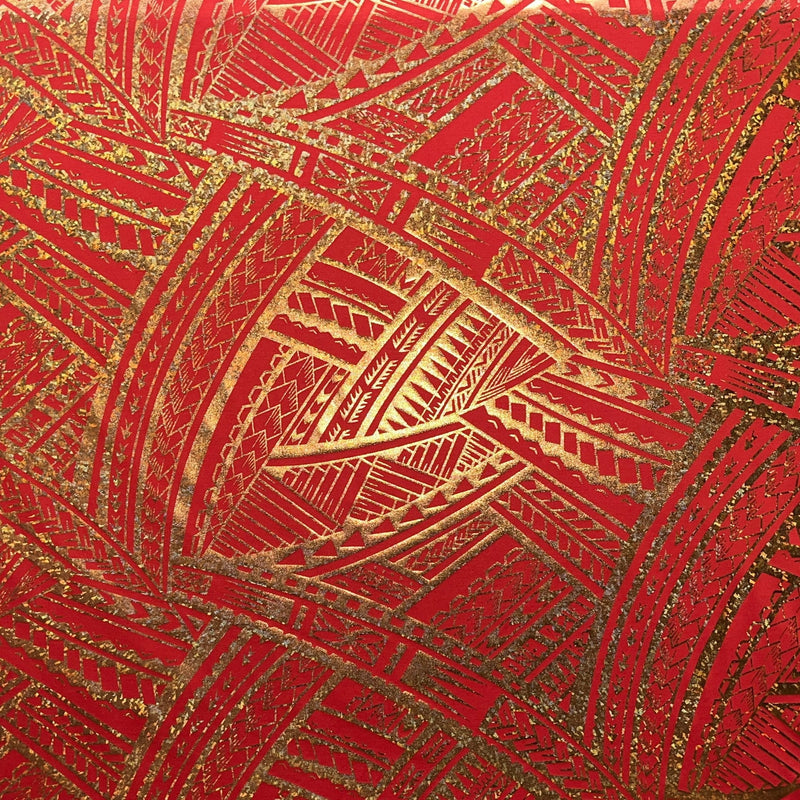 Traditional Polynesian Tattoo Design Foil Fabric | Islands Fabric