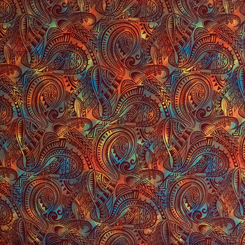 Traditional Polynesian Tattoo Design Watercolor Polyester Fabric | Islands Fabric