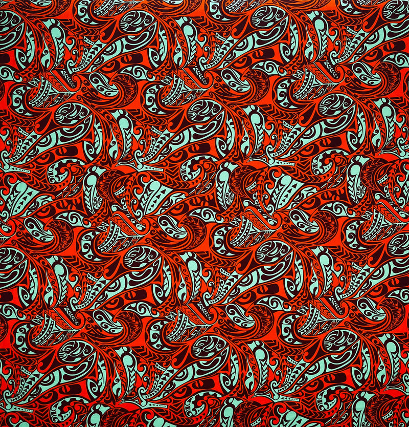 Traditional Polynesian Tattoo Swirl All Over Design Cotton Light Barkcloth | Islands Fabric
