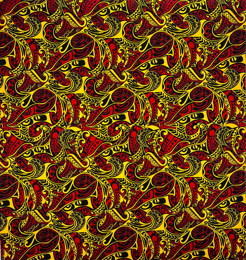 Traditional Polynesian Tattoo Swirl All Over Design Cotton Light Barkcloth | Islands Fabric