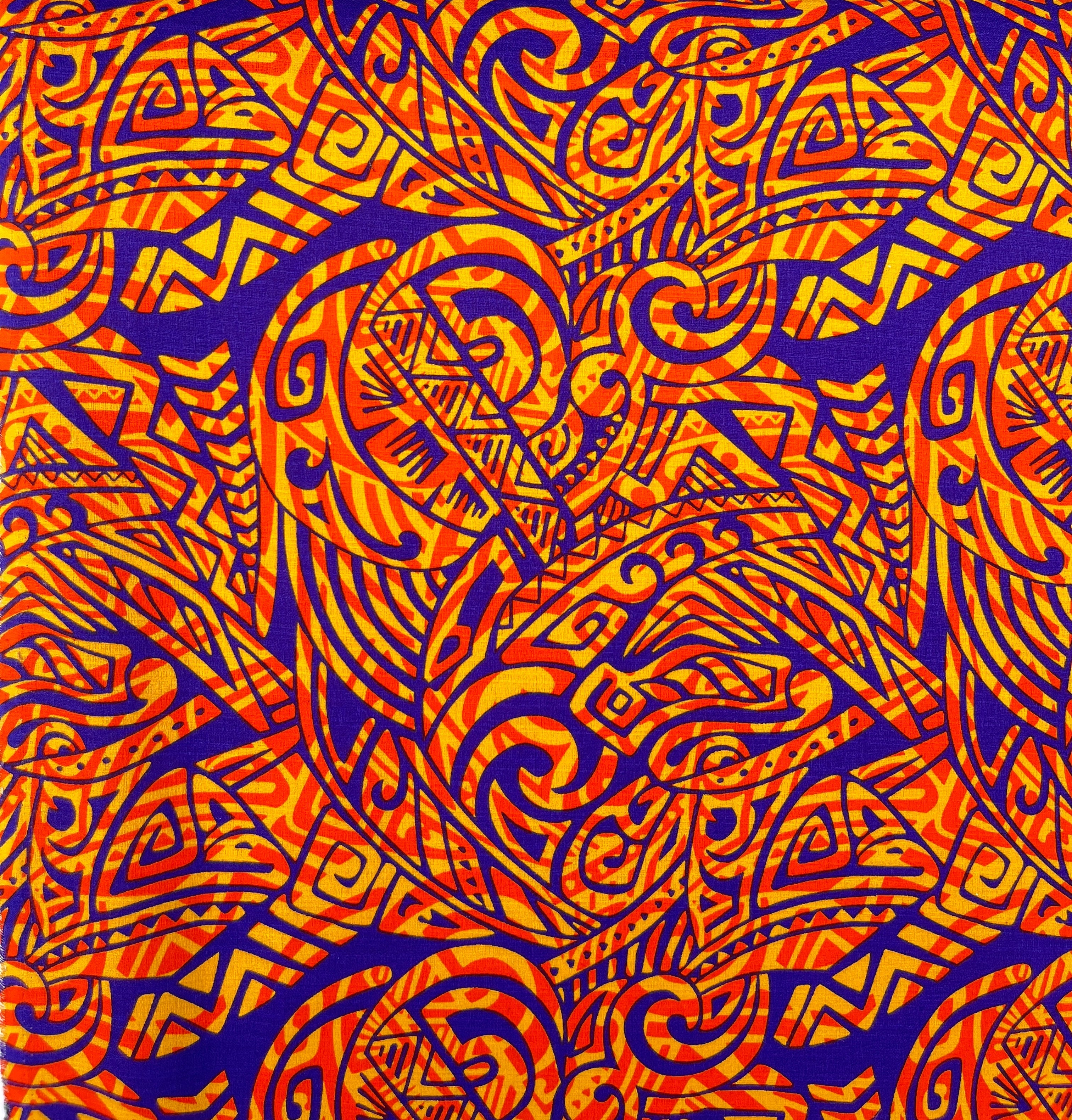 Traditional Polynesian Tattoo Swirl design Cotton Light Barkcloth Fabric | Islands Fabric