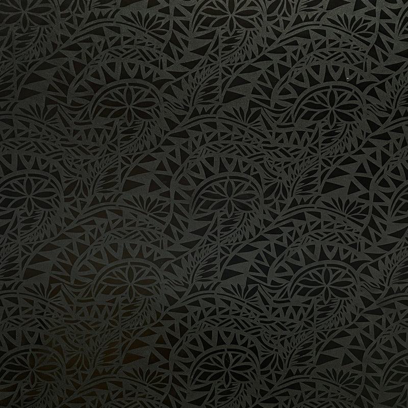 Traditional Polynesian Tattoo Water Lily design Polyester Foil Fabric | Islands Fabric