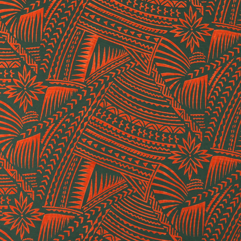 Traditional Polynesian Tattoo w/ Flower Flocking Fabric| Islands Fabric