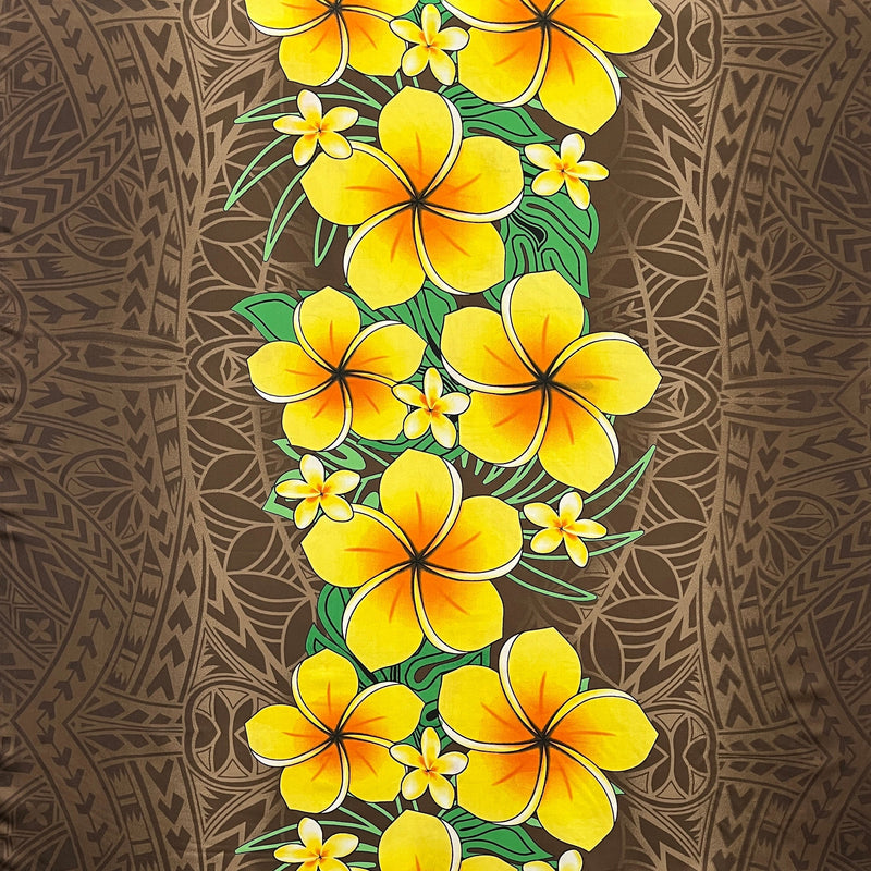 Traditional Tattoo Plumeria Monstera Leaves design Peachskin Fabric | Islands Fabric
