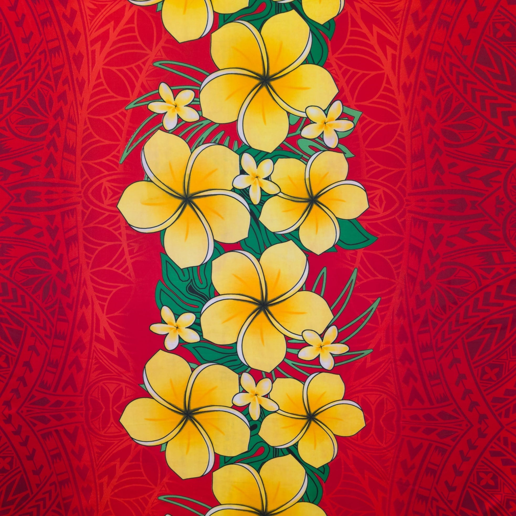 Traditional Tattoo Plumeria Monstera Leaves design Peachskin Fabric | Islands Fabric
