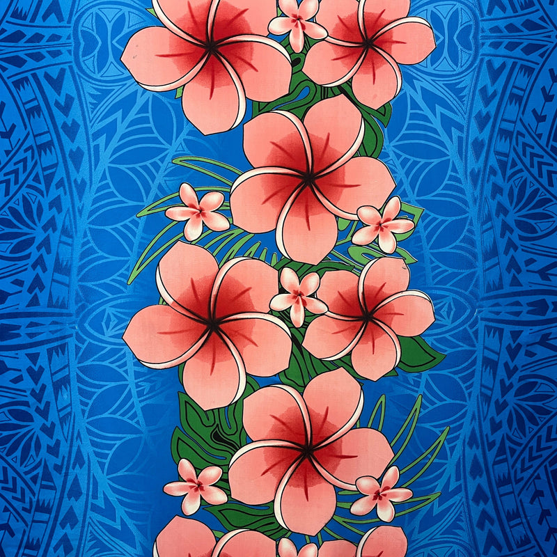 Traditional Tattoo Plumeria Monstera Leaves design Peachskin Fabric | Islands Fabric