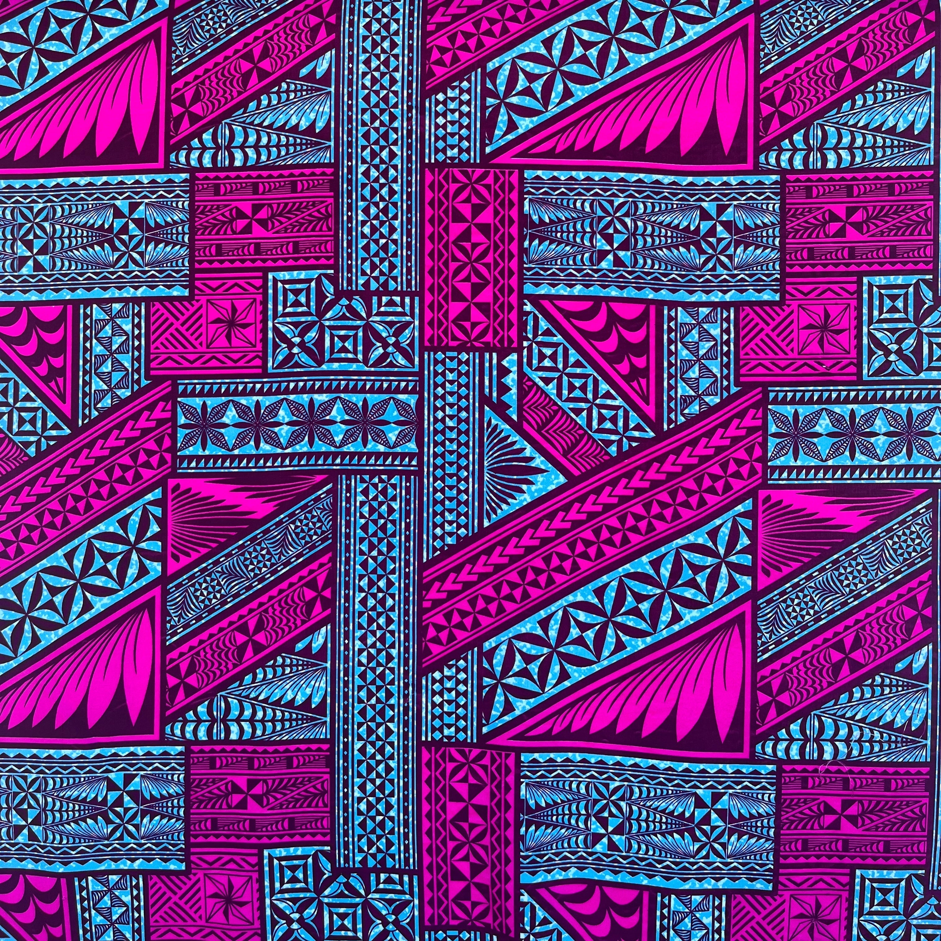Traditional Tongan Geometric Design Peachskin Fabric # 3 | Islands Fabric