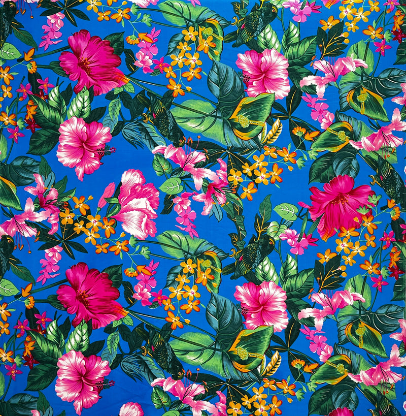 Tropical Parrot Garden Peachskin Fabric | Islands Fabric