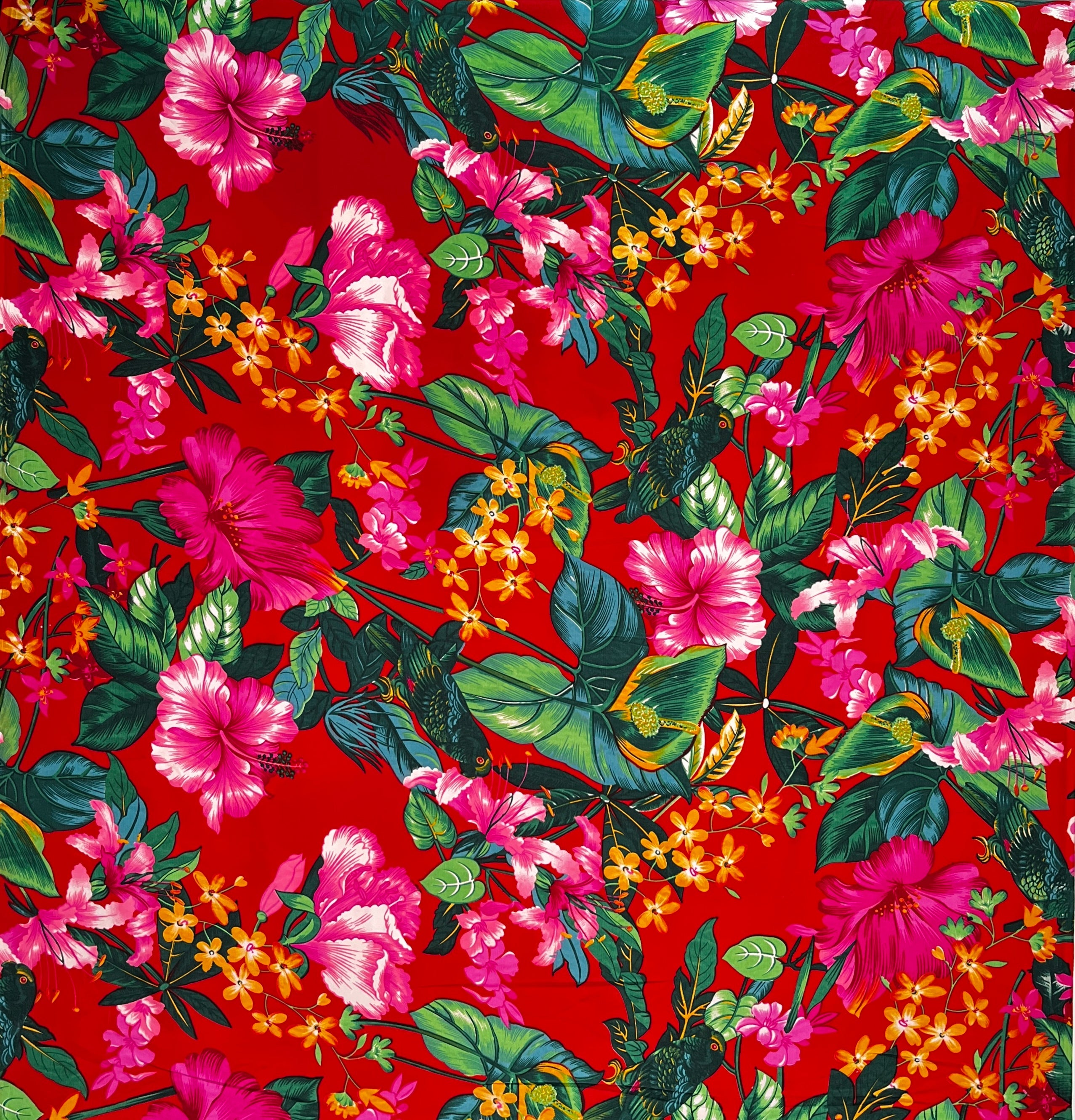 Tropical Parrot Garden Peachskin Fabric | Islands Fabric