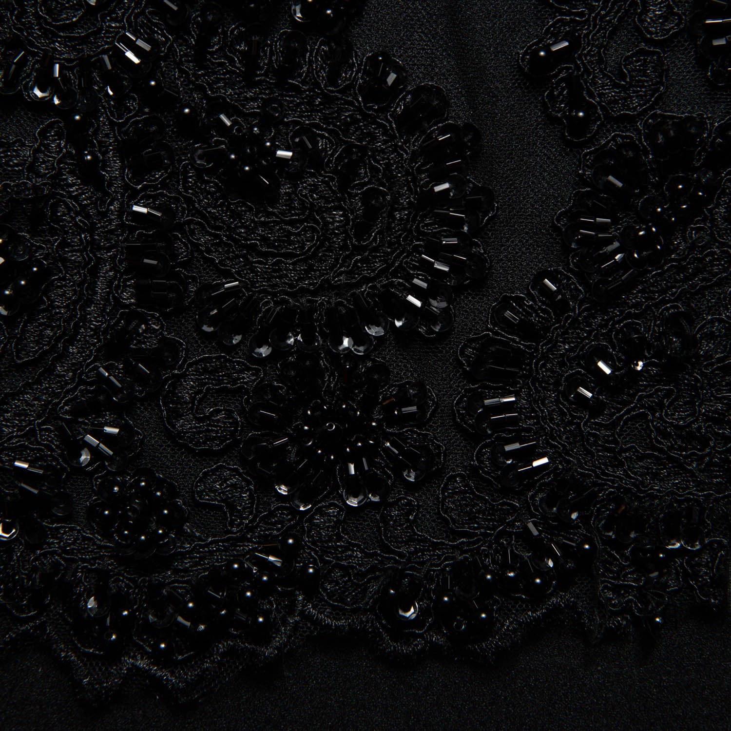 BLACK EMBROIDERED TULLE LACE FABRIC WITH RICH INTRICATE DESIGN 52" WIDE | Exquisite Fabric