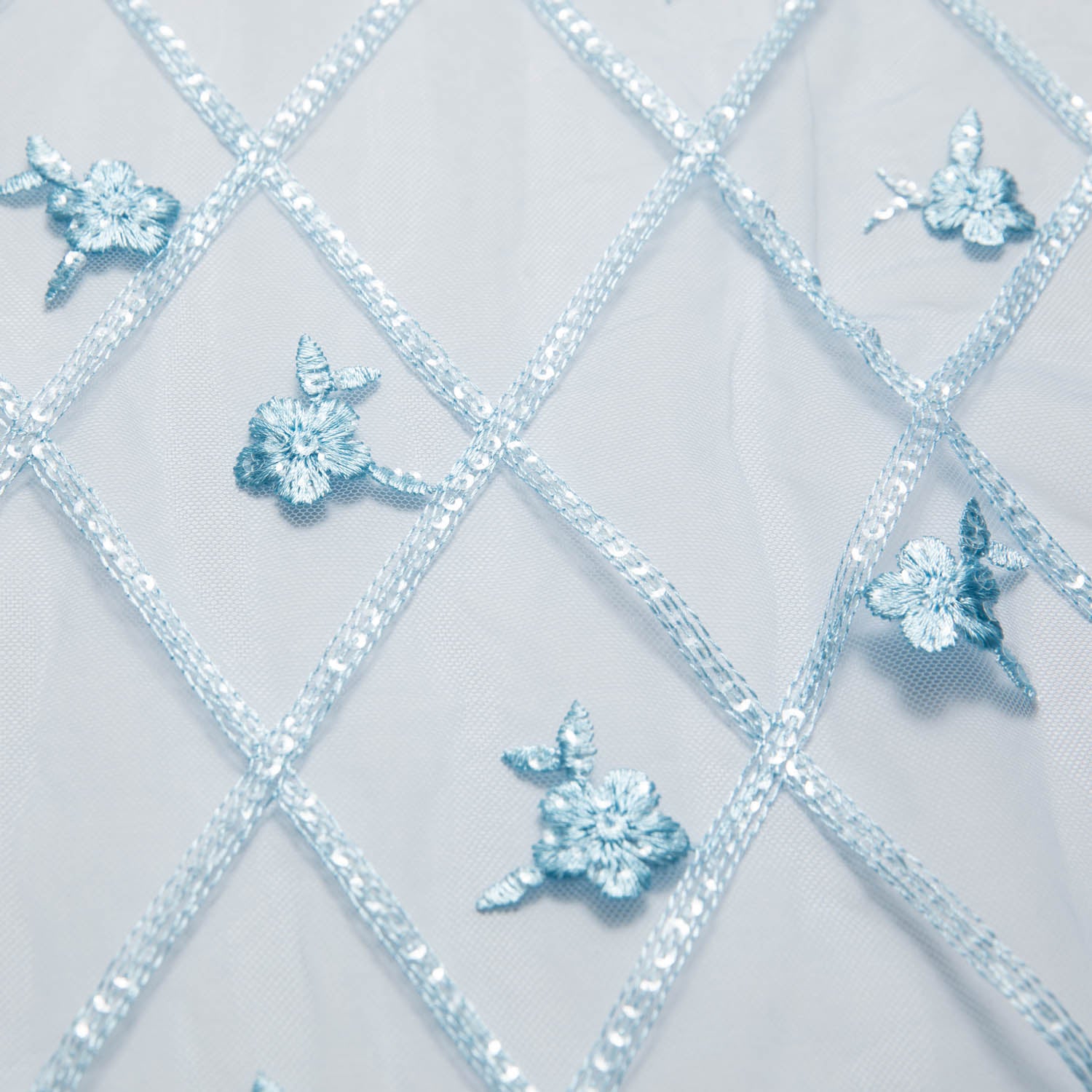 Tulle Lace Fabric Embroidered with Sequins and Floral Design 52" Wide | Exquisite Fabric