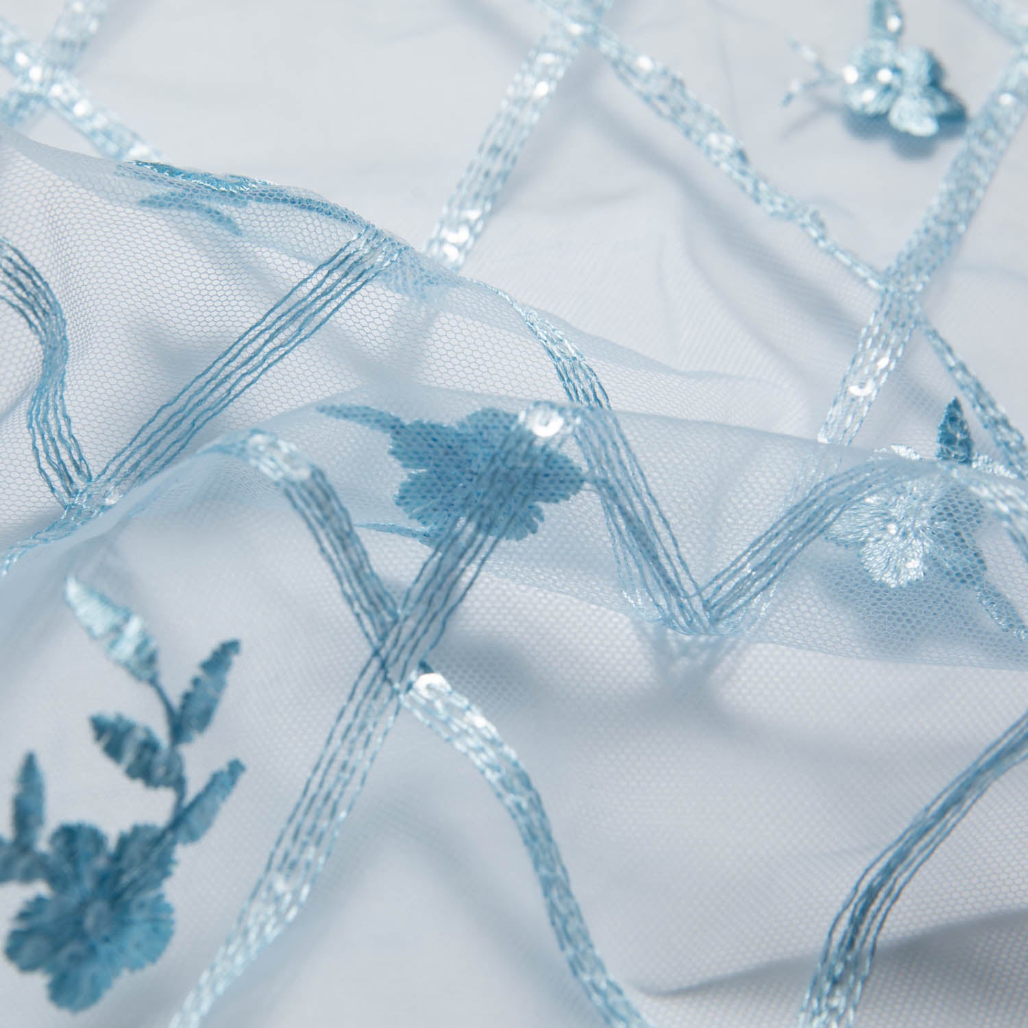 Tulle Lace Fabric Embroidered with Sequins and Floral Design 52" Wide | Exquisite Fabric