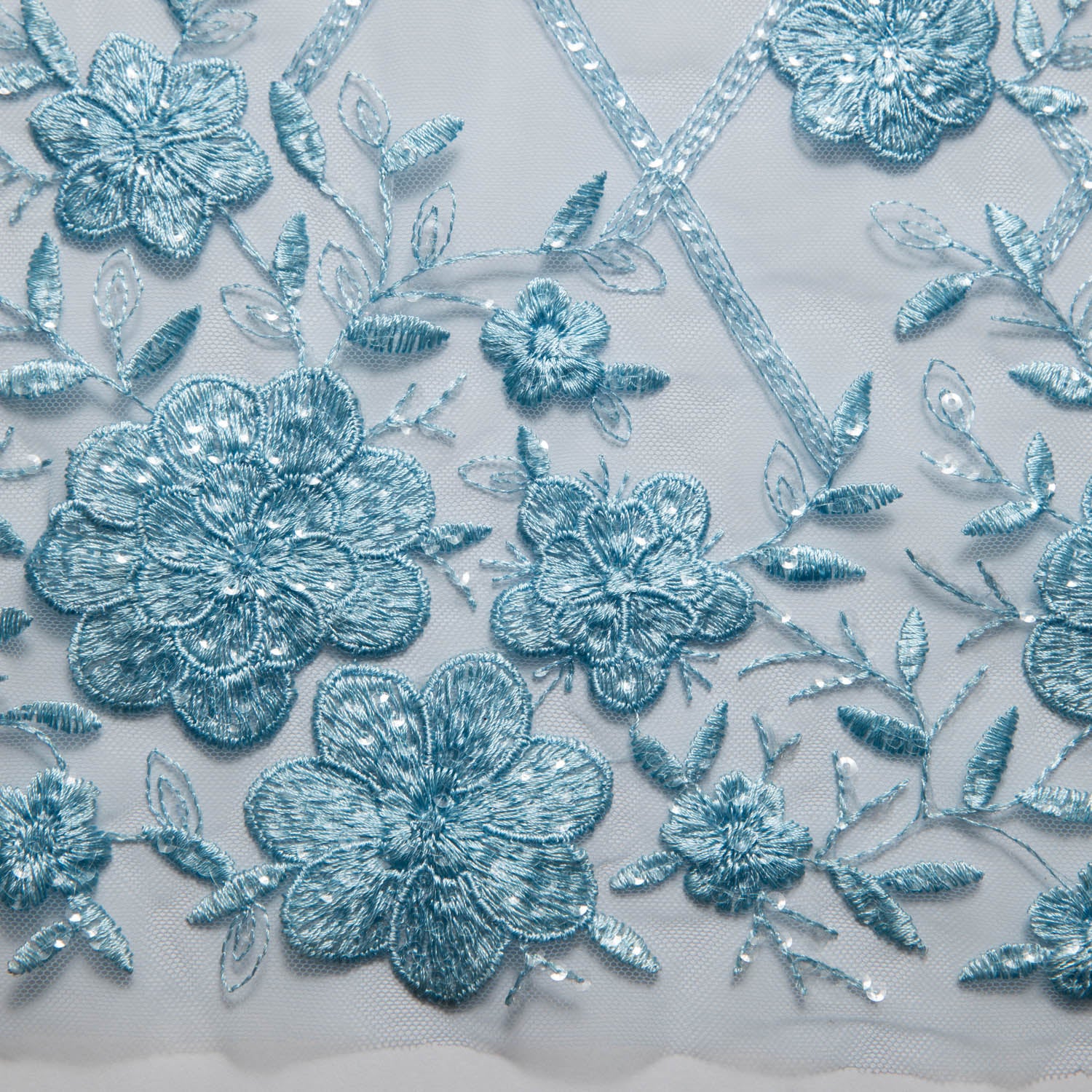Tulle Lace Fabric Embroidered with Sequins and Floral Design 52" Wide | Exquisite Fabric
