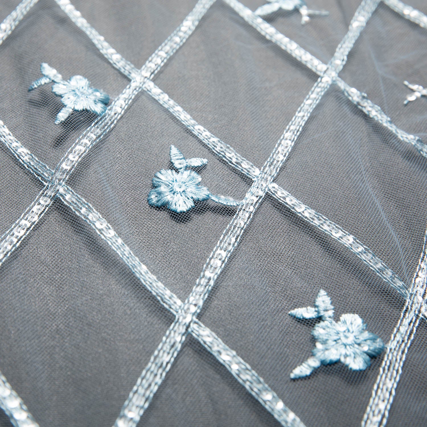 Tulle Lace Fabric Embroidered with Sequins and Floral Design 52" Wide | Exquisite Fabric