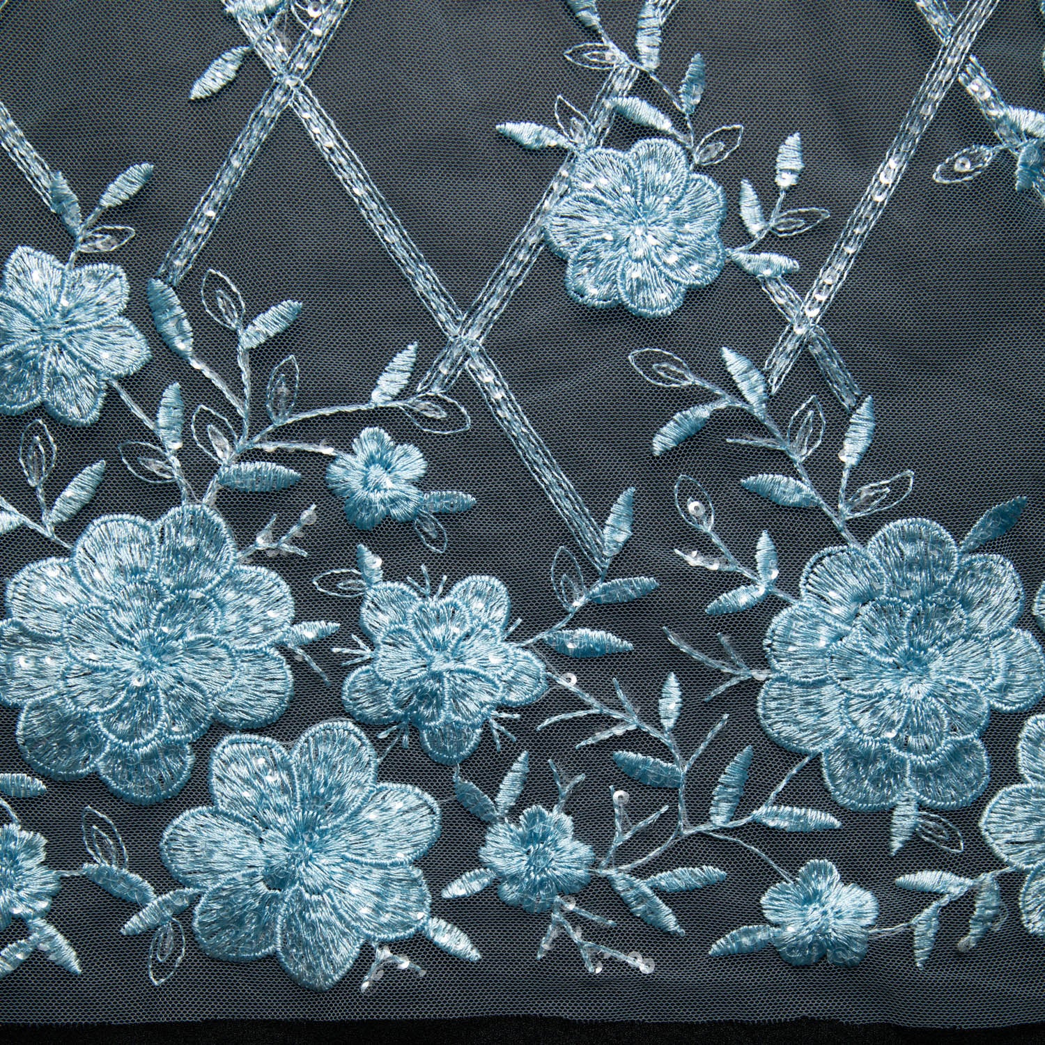 Tulle Lace Fabric Embroidered with Sequins and Floral Design 52" Wide | Exquisite Fabric