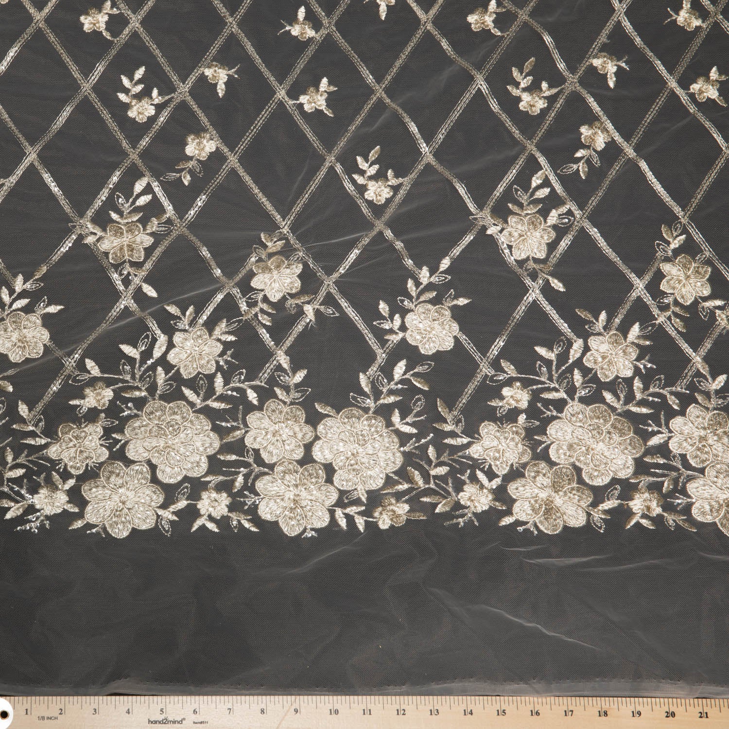 Tulle Lace Fabric Embroidered with Sequins and Floral Design 52" Wide | Exquisite Fabric
