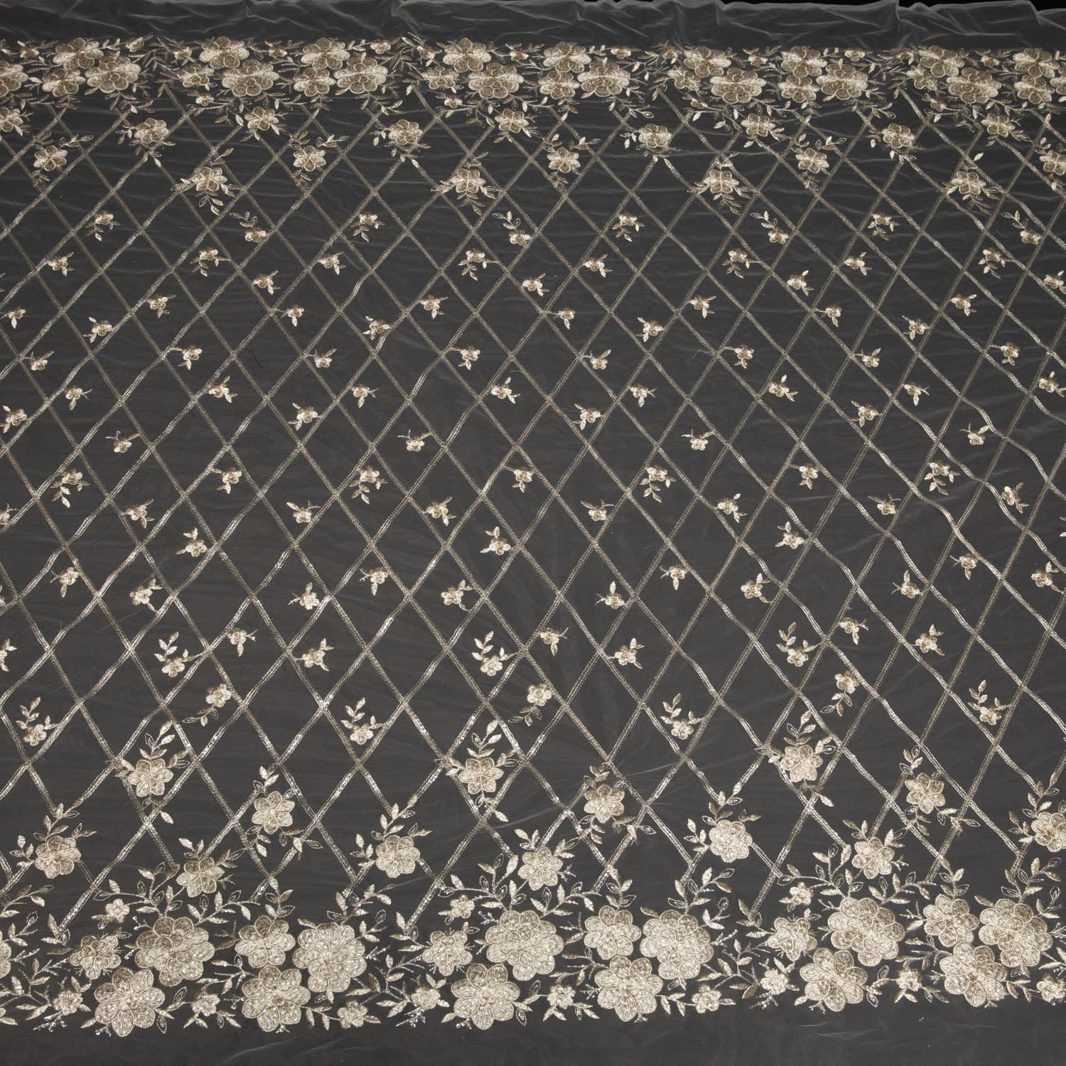 Tulle Lace Fabric Embroidered with Sequins and Floral Design 52" Wide | Exquisite Fabric