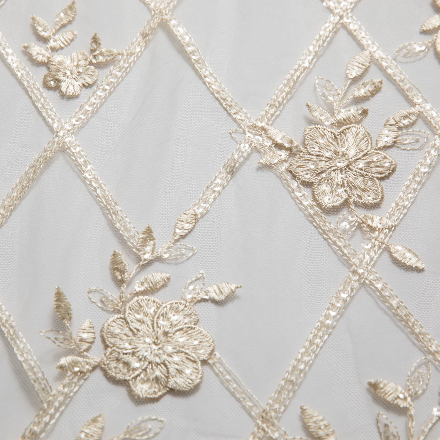 Tulle Lace Fabric Embroidered with Sequins and Floral Design 52" Wide | Exquisite Fabric