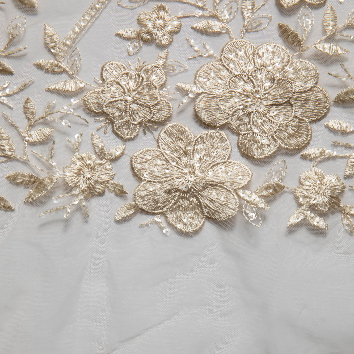 Tulle Lace Fabric Embroidered with Sequins and Floral Design 52" Wide | Exquisite Fabric