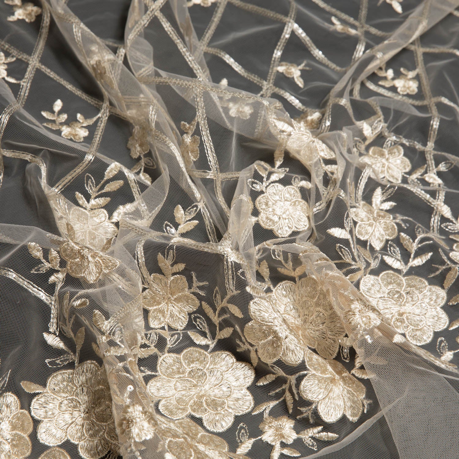 Tulle Lace Fabric Embroidered with Sequins and Floral Design 52" Wide | Exquisite Fabric
