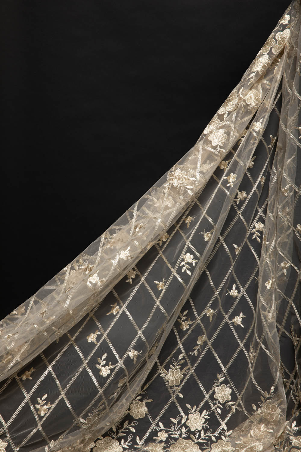 Tulle Lace Fabric Embroidered with Sequins and Floral Design 52" Wide | Exquisite Fabric