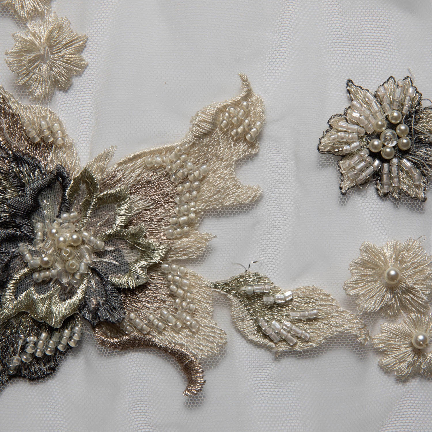 Tulle Lace Fabric Embroidered with Applique and Amazing 3D Floral Design 52" Wide | Exquisite Fabric