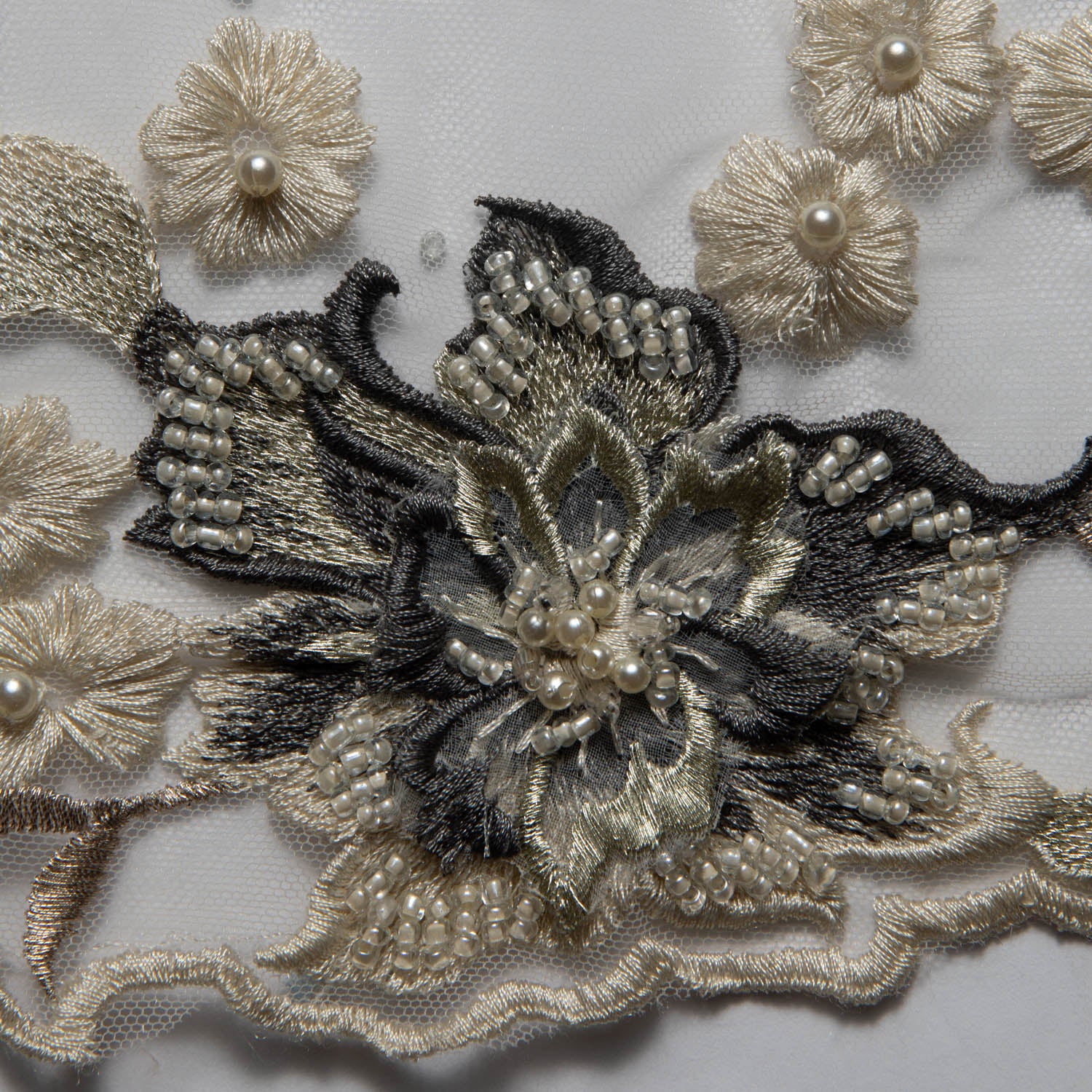 Tulle Lace Fabric Embroidered with Applique and Amazing 3D Floral Design 52" Wide | Exquisite Fabric