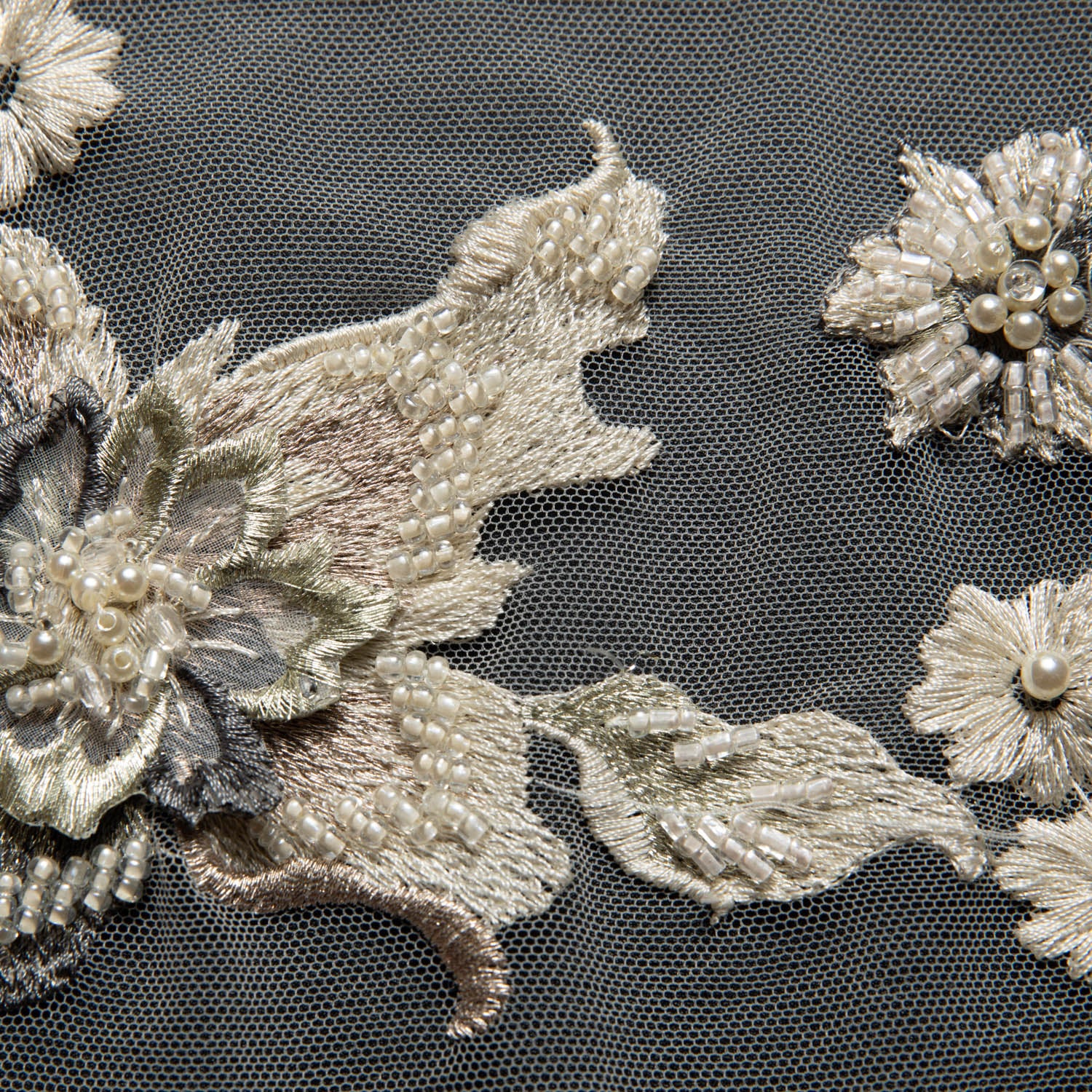 Tulle Lace Fabric Embroidered with Applique and Amazing 3D Floral Design 52" Wide | Exquisite Fabric