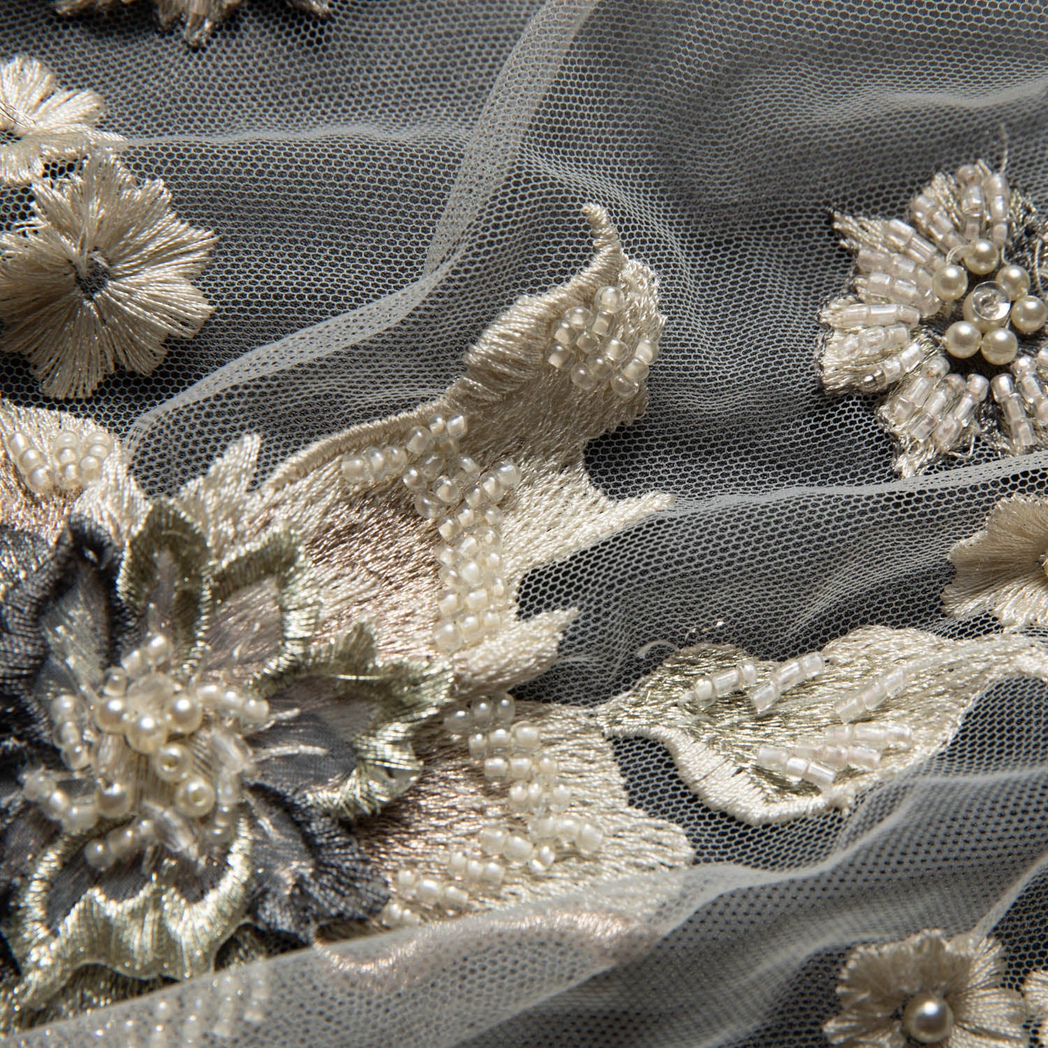 Tulle Lace Fabric Embroidered with Applique and Amazing 3D Floral Design 52" Wide | Exquisite Fabric