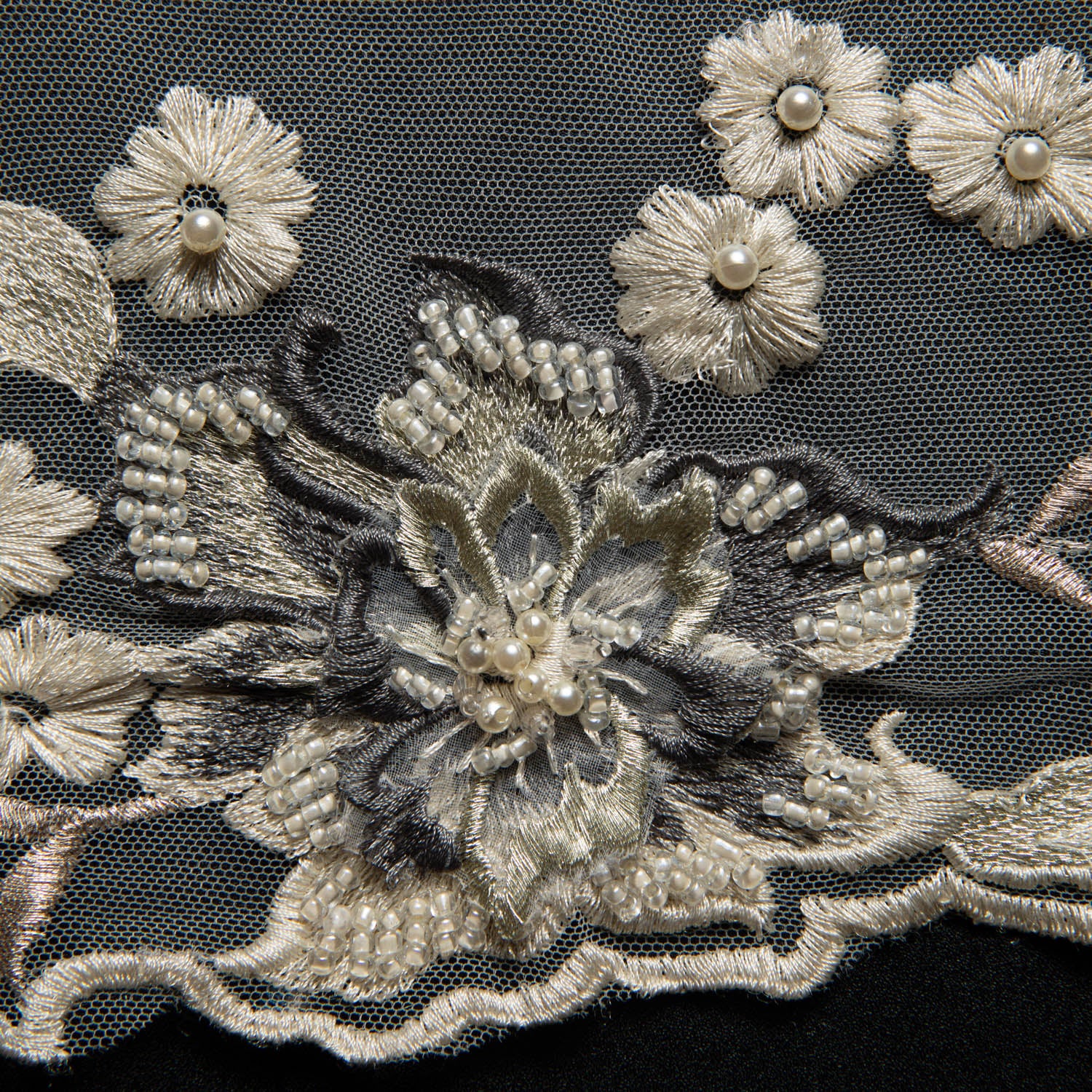 Tulle Lace Fabric Embroidered with Applique and Amazing 3D Floral Design 52" Wide | Exquisite Fabric