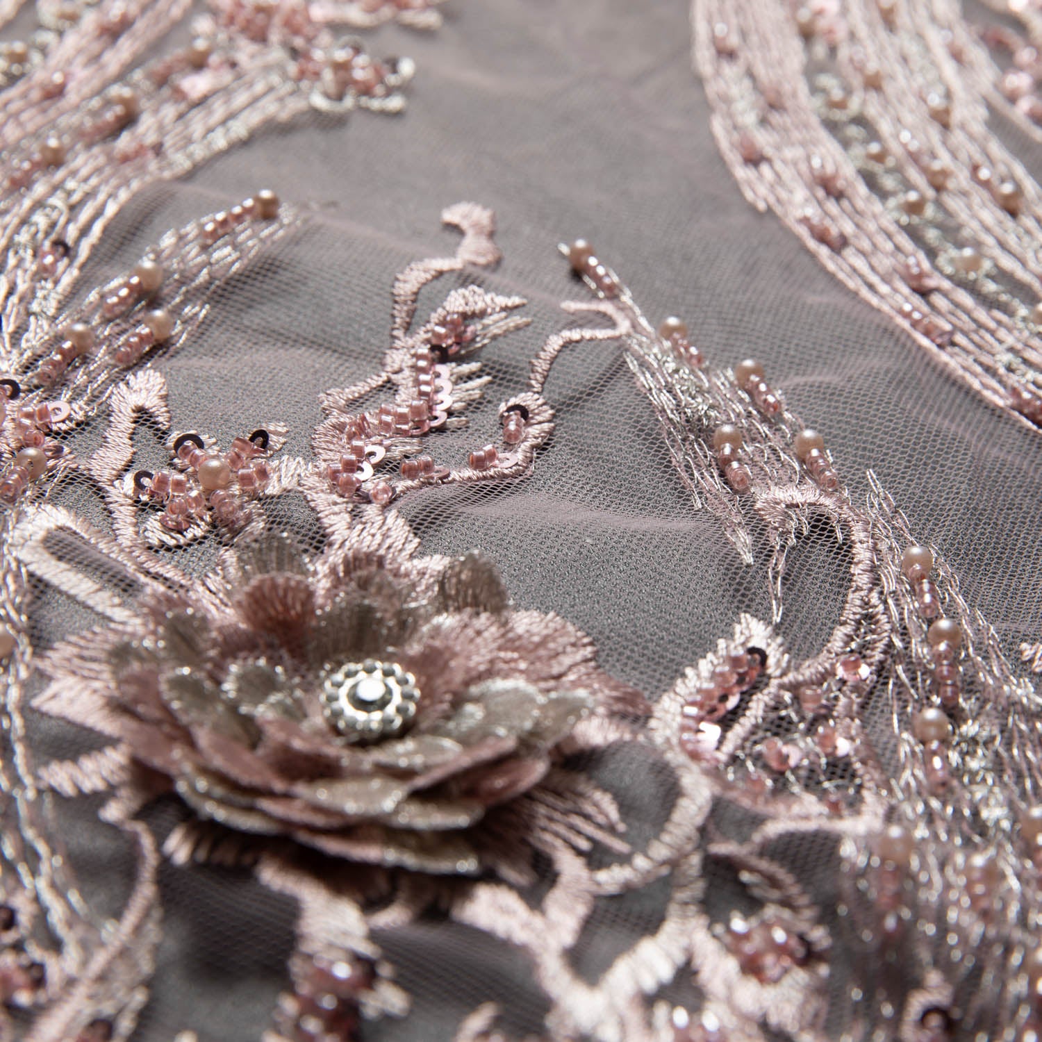 Tulle Lace Fabric Embroidered with Beautiful 3D Floral Pattern 52" Wide | Exquisite Fabric