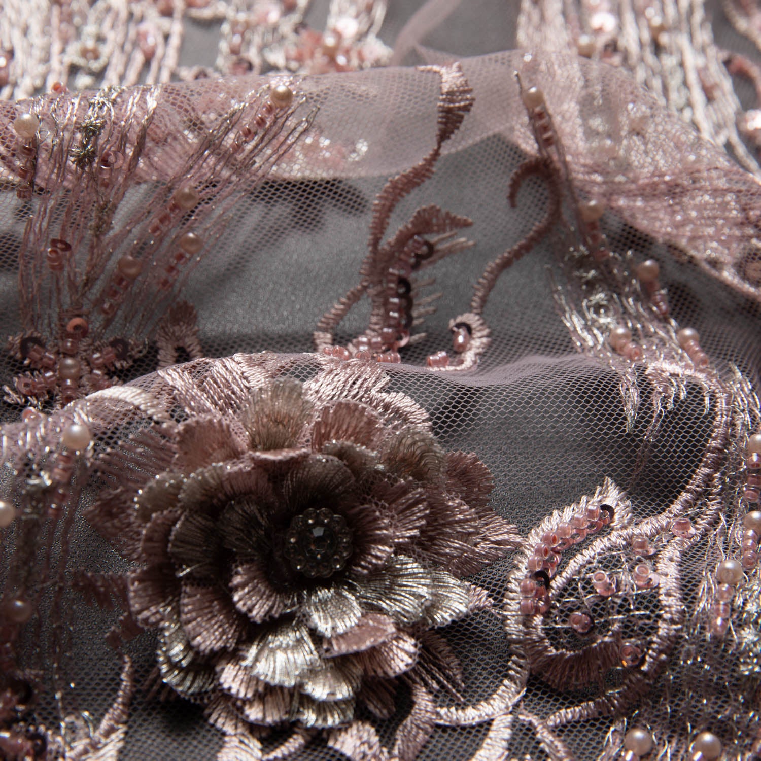 Tulle Lace Fabric Embroidered with Beautiful 3D Floral Pattern 52" Wide | Exquisite Fabric