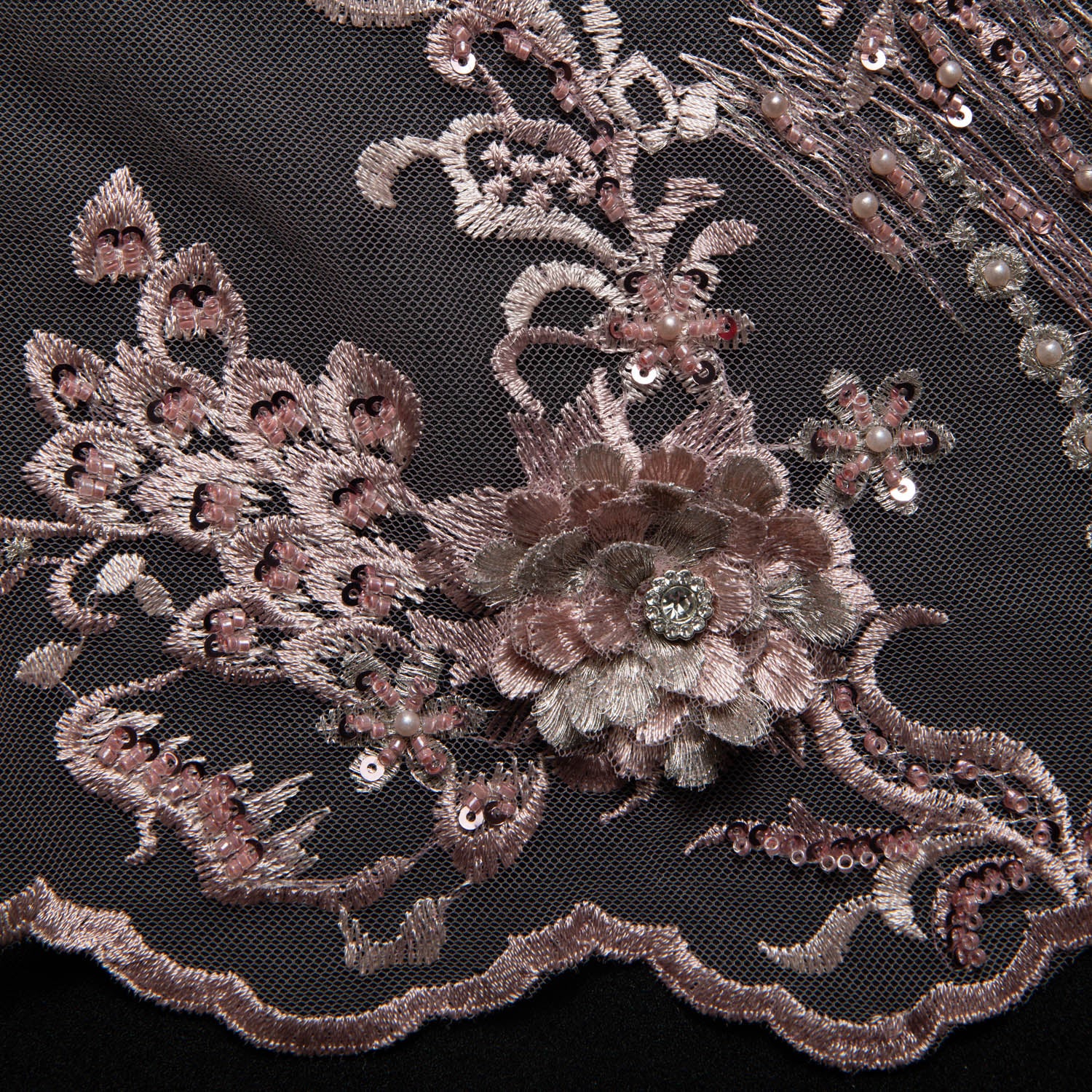 Tulle Lace Fabric Embroidered with Beautiful 3D Floral Pattern 52" Wide | Exquisite Fabric