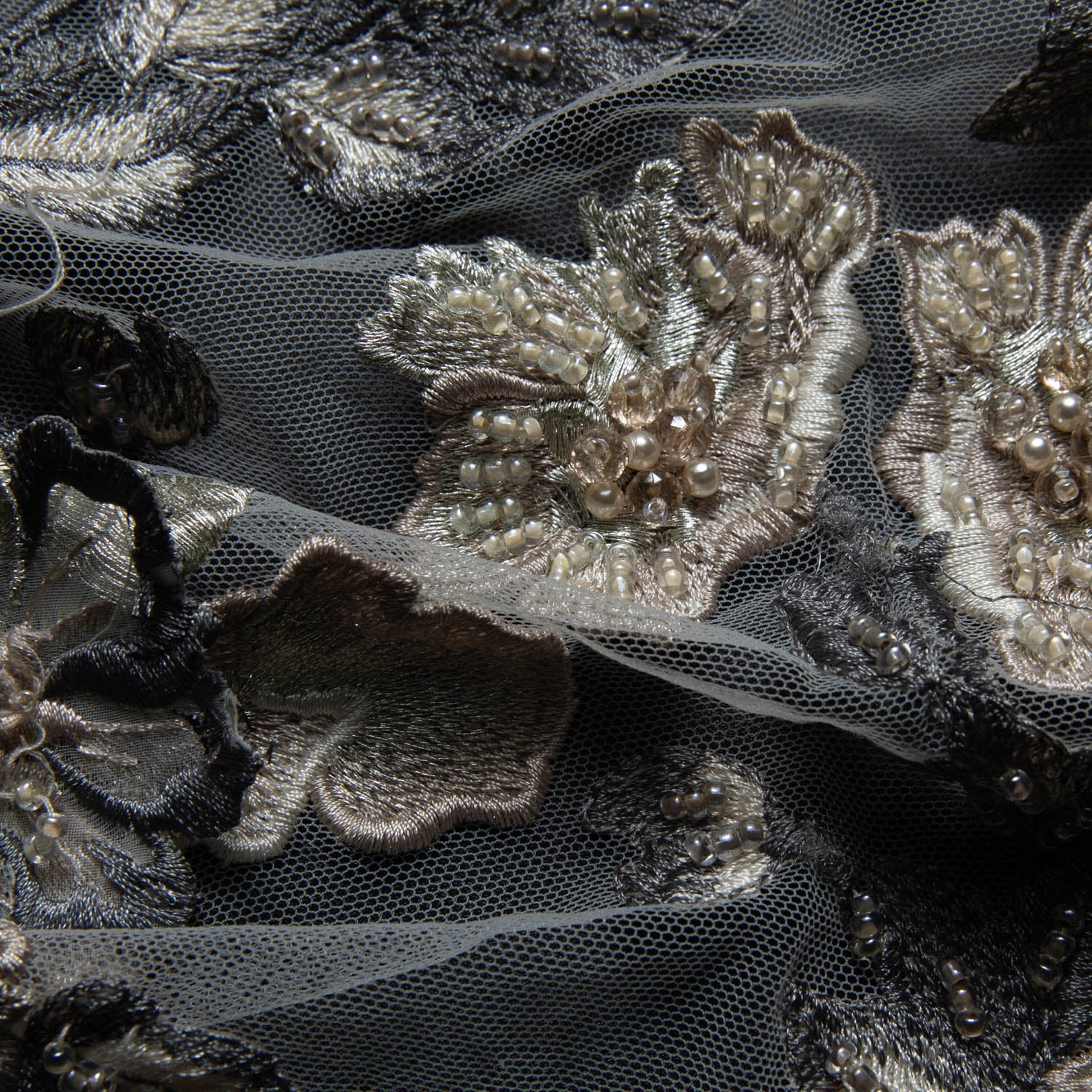 Tulle Lace Fabric Embroidered W/Applique with 3D Floral Design 52" Wide | Exquisite Fabric