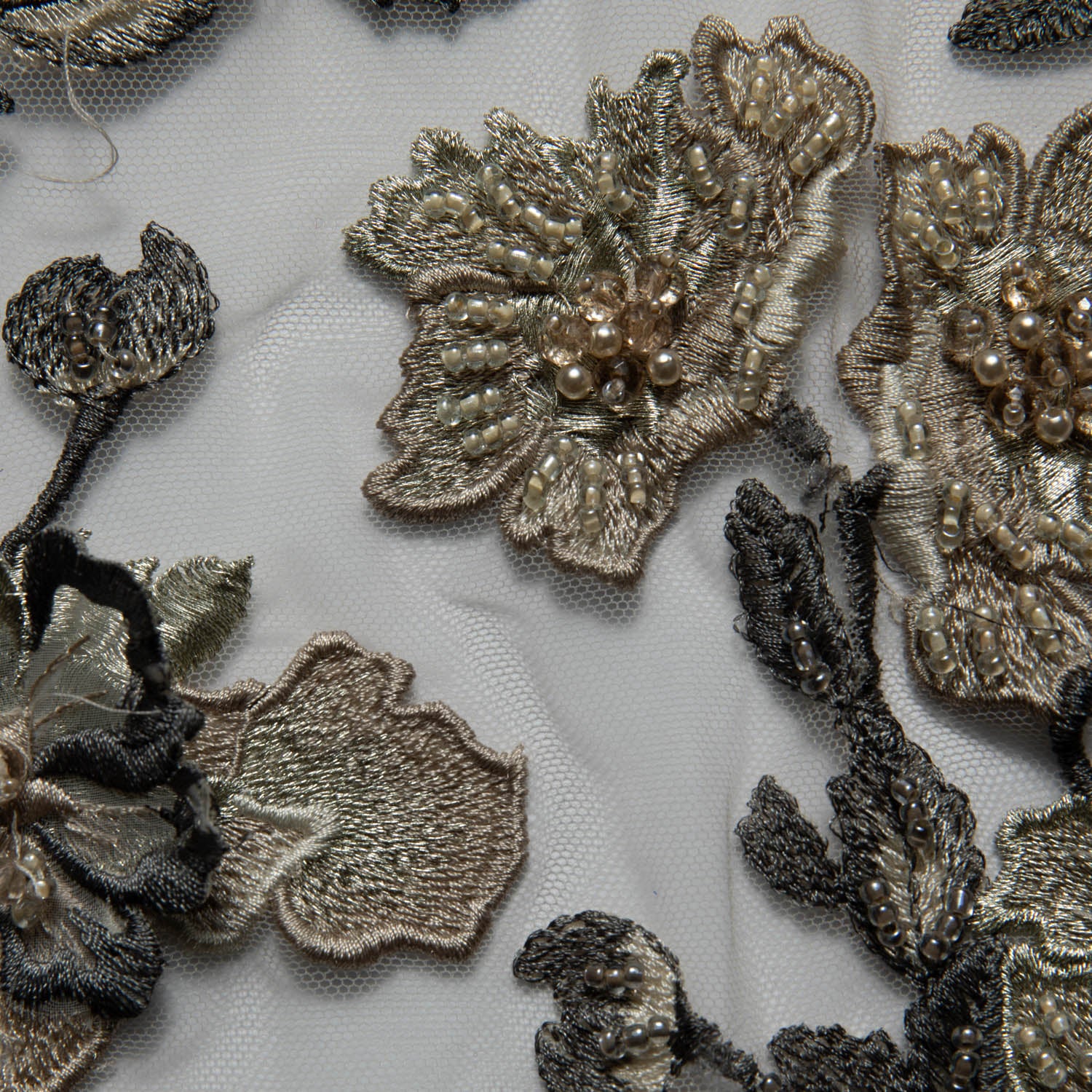 Tulle Lace Fabric Embroidered W/Applique with 3D Floral Design 52" Wide | Exquisite Fabric