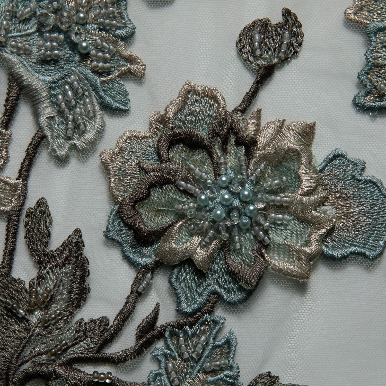 Tulle Lace Fabric Embroidered W/Applique with 3D Floral Design 52" Wide | Exquisite Fabric