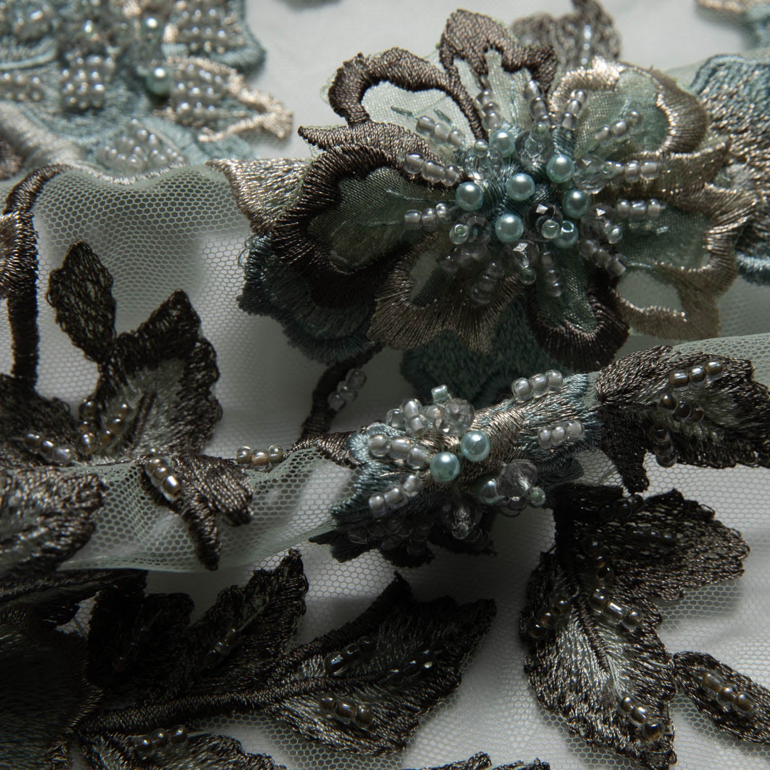 Tulle Lace Fabric Embroidered W/Applique with 3D Floral Design 52" Wide | Exquisite Fabric