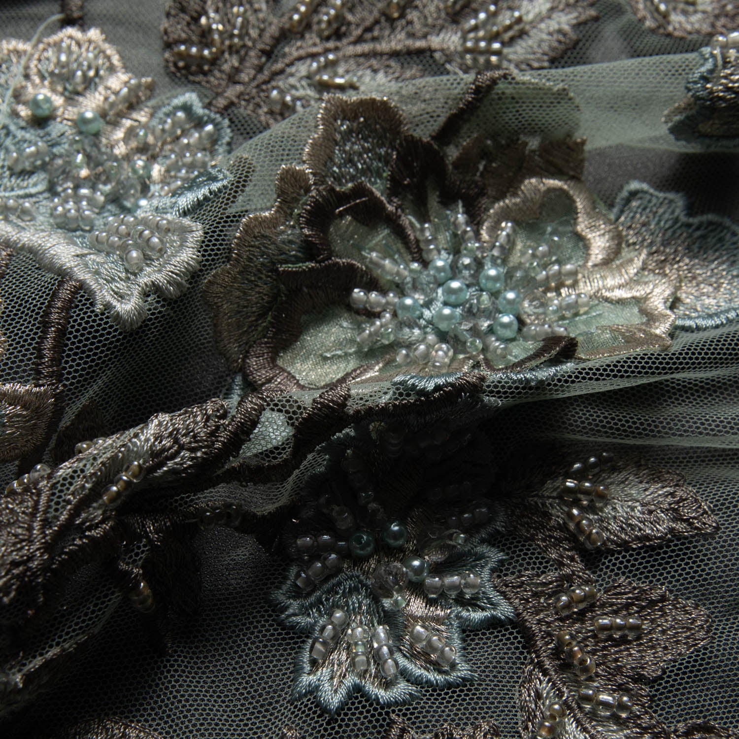 Tulle Lace Fabric Embroidered W/Applique with 3D Floral Design 52" Wide | Exquisite Fabric