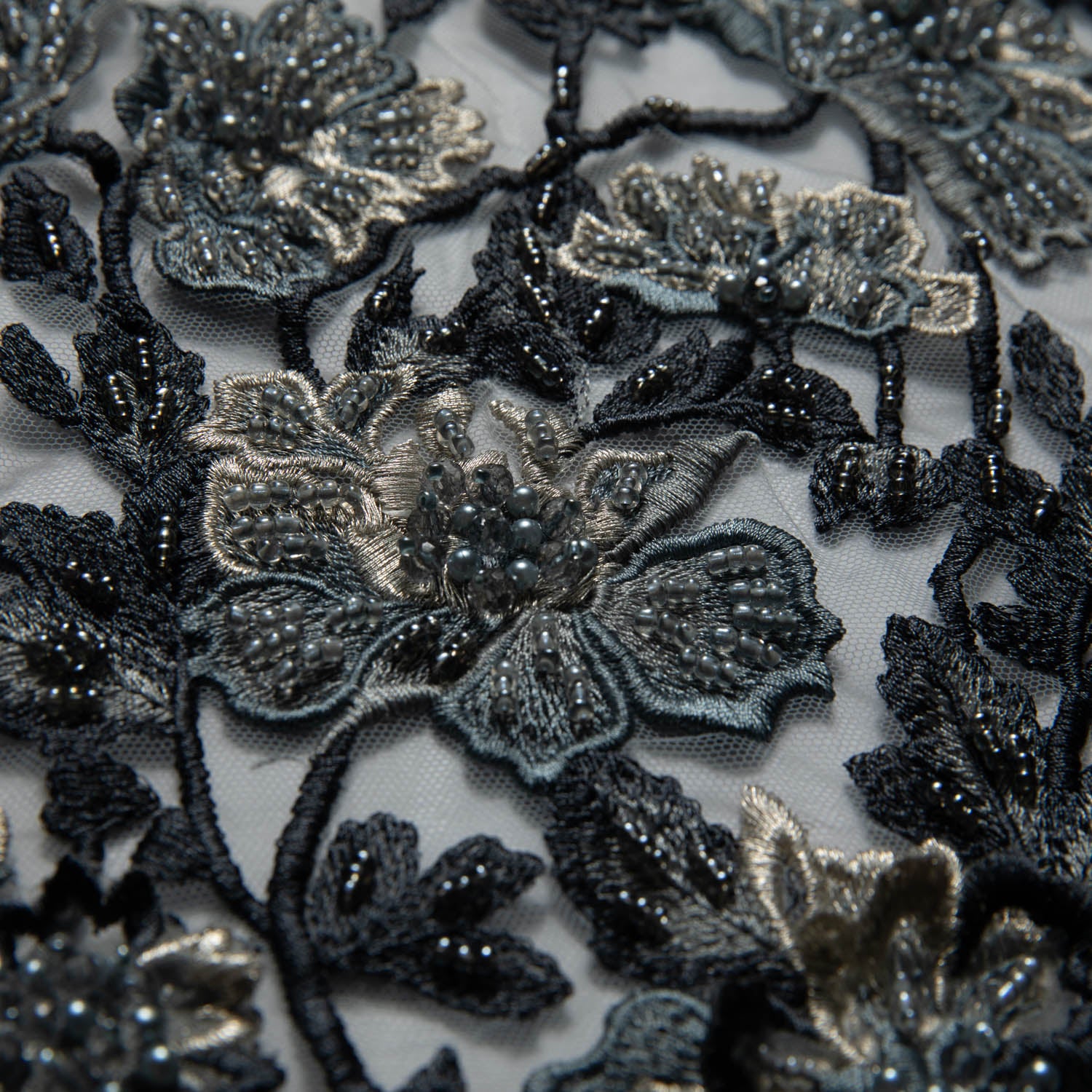 Tulle Lace Fabric Embroidered W/Applique with 3D Floral Design 52" Wide | Exquisite Fabric