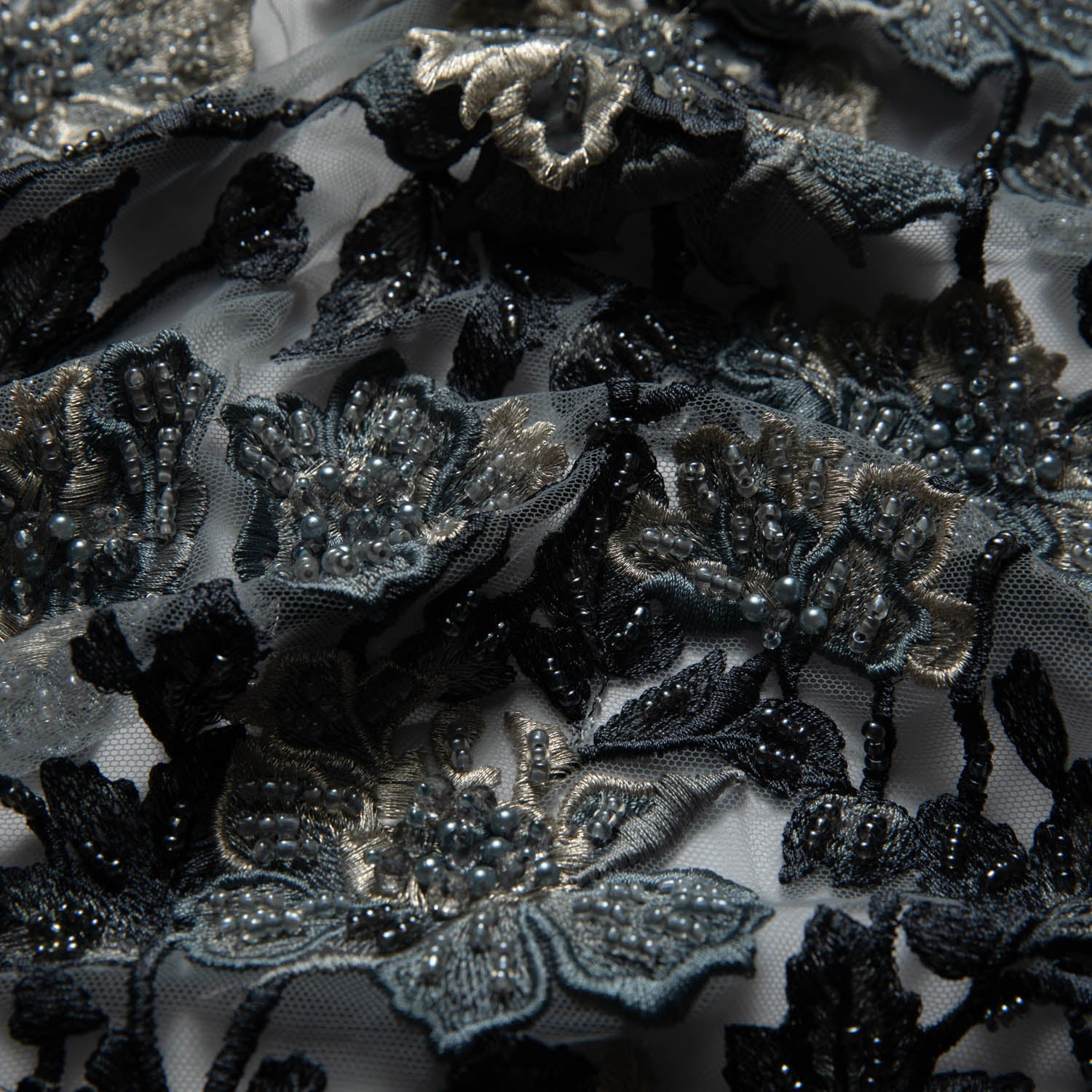 Tulle Lace Fabric Embroidered W/Applique with 3D Floral Design 52" Wide | Exquisite Fabric