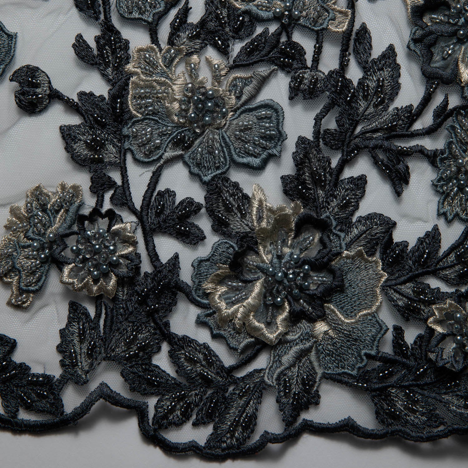 Tulle Lace Fabric Embroidered W/Applique with 3D Floral Design 52" Wide | Exquisite Fabric