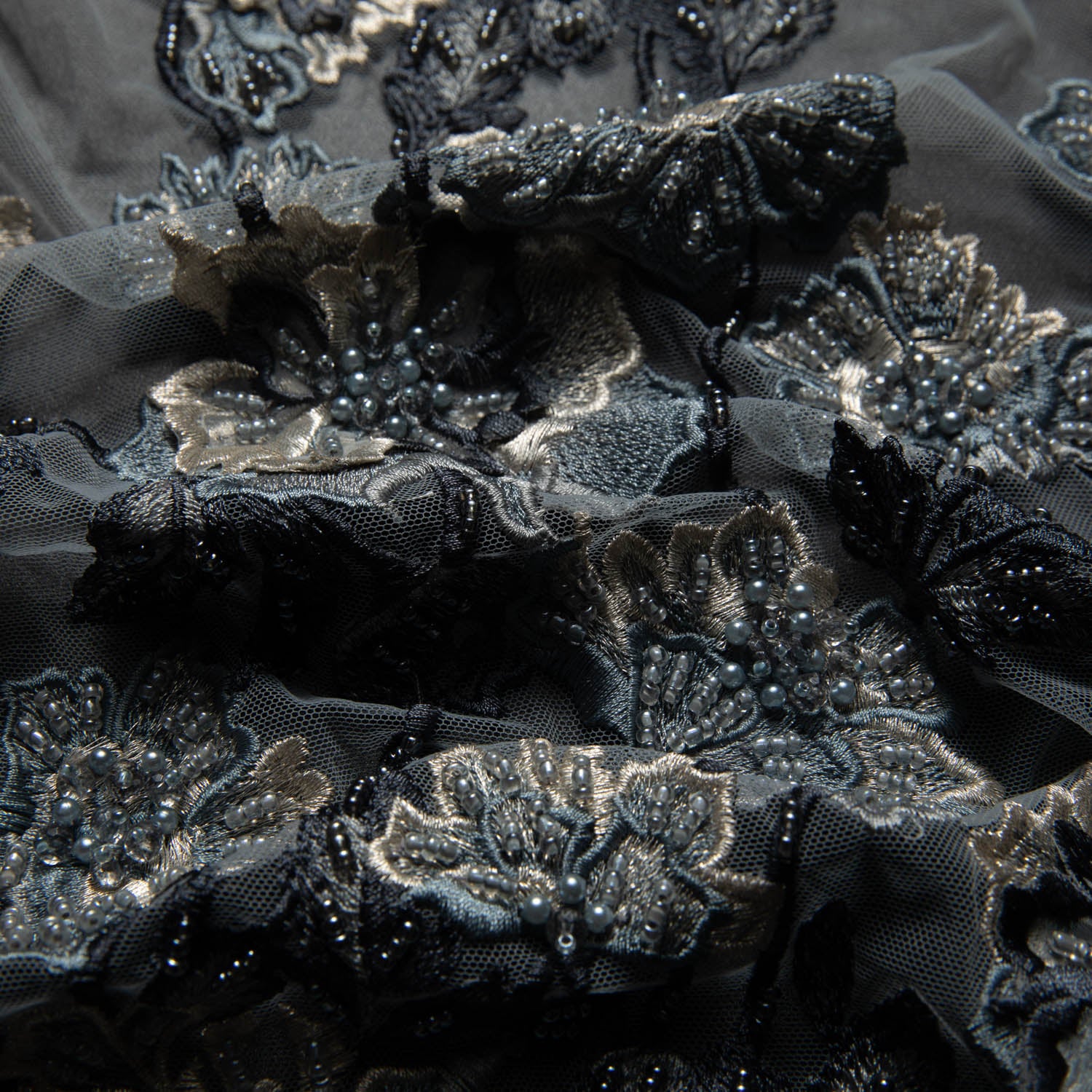 Tulle Lace Fabric Embroidered W/Applique with 3D Floral Design 52" Wide | Exquisite Fabric