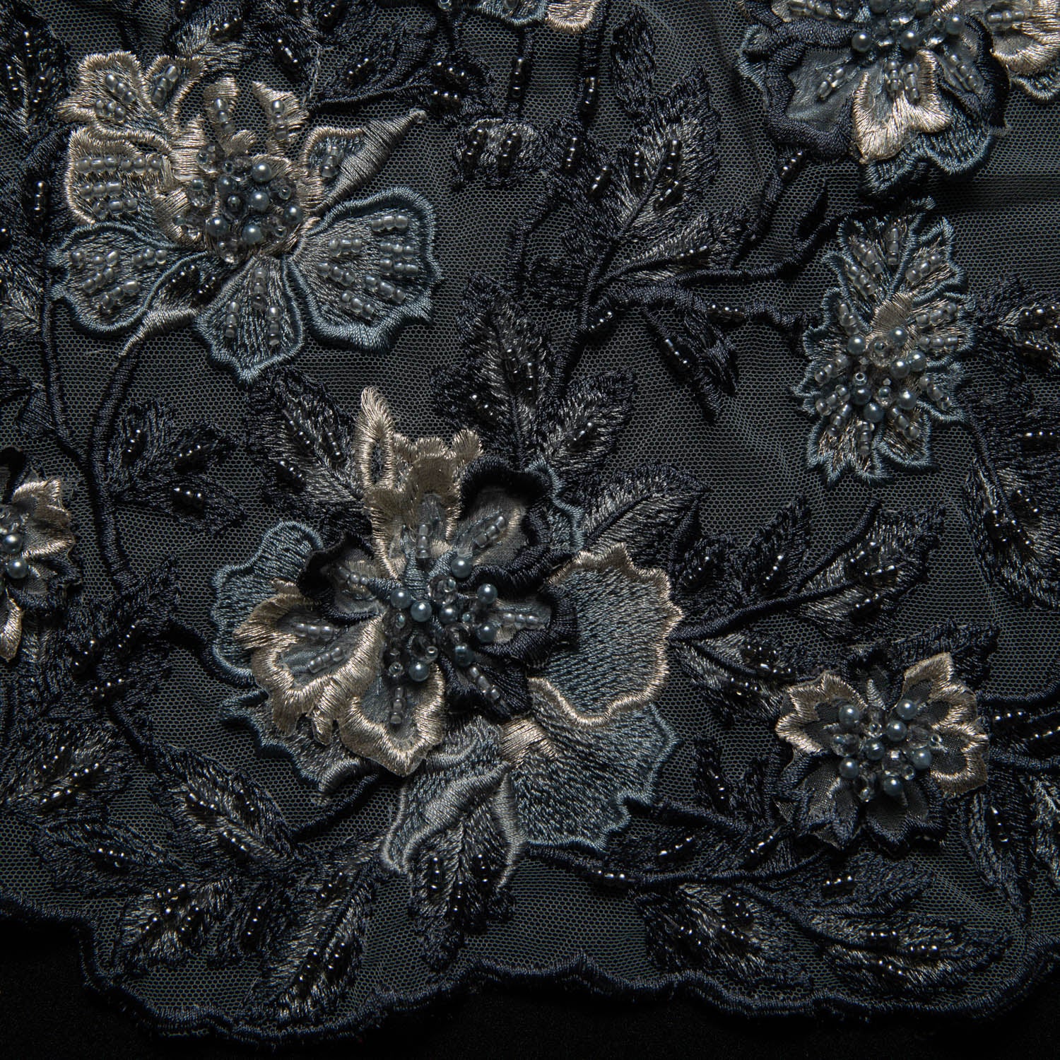 Tulle Lace Fabric Embroidered W/Applique with 3D Floral Design 52" Wide | Exquisite Fabric