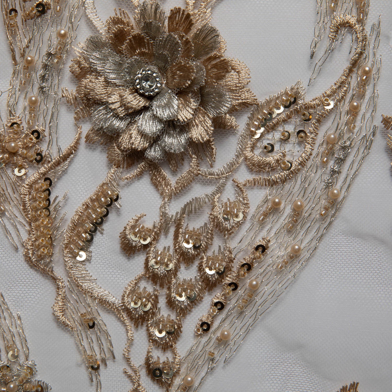 Tulle Lace Fabric Embroidered with Beautiful 3D Floral Pattern 52" Wide | Exquisite Fabric